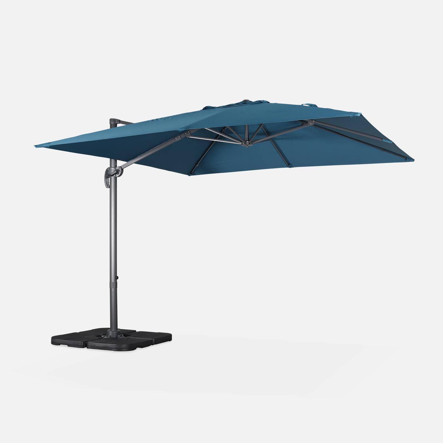 Offset vierkante eend blauwe parasol 3x3m grijze structuur + Set van 4 verzwaarde tegels 50x50cm Photo2