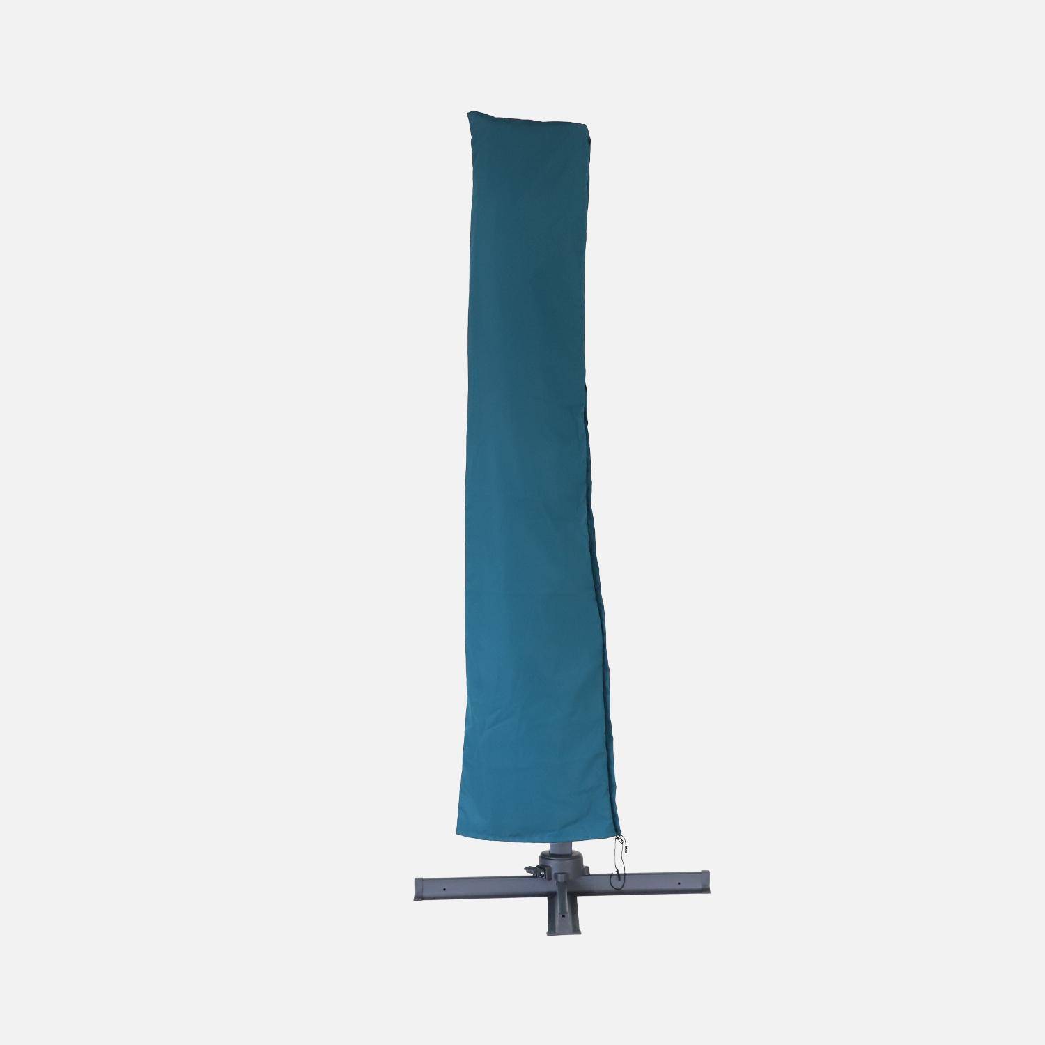 Parasol cuadrado excéntrico, 3x3m + placas de lastre 50x50cm Azul - 300x300x260 cm,sweeek,Photo9