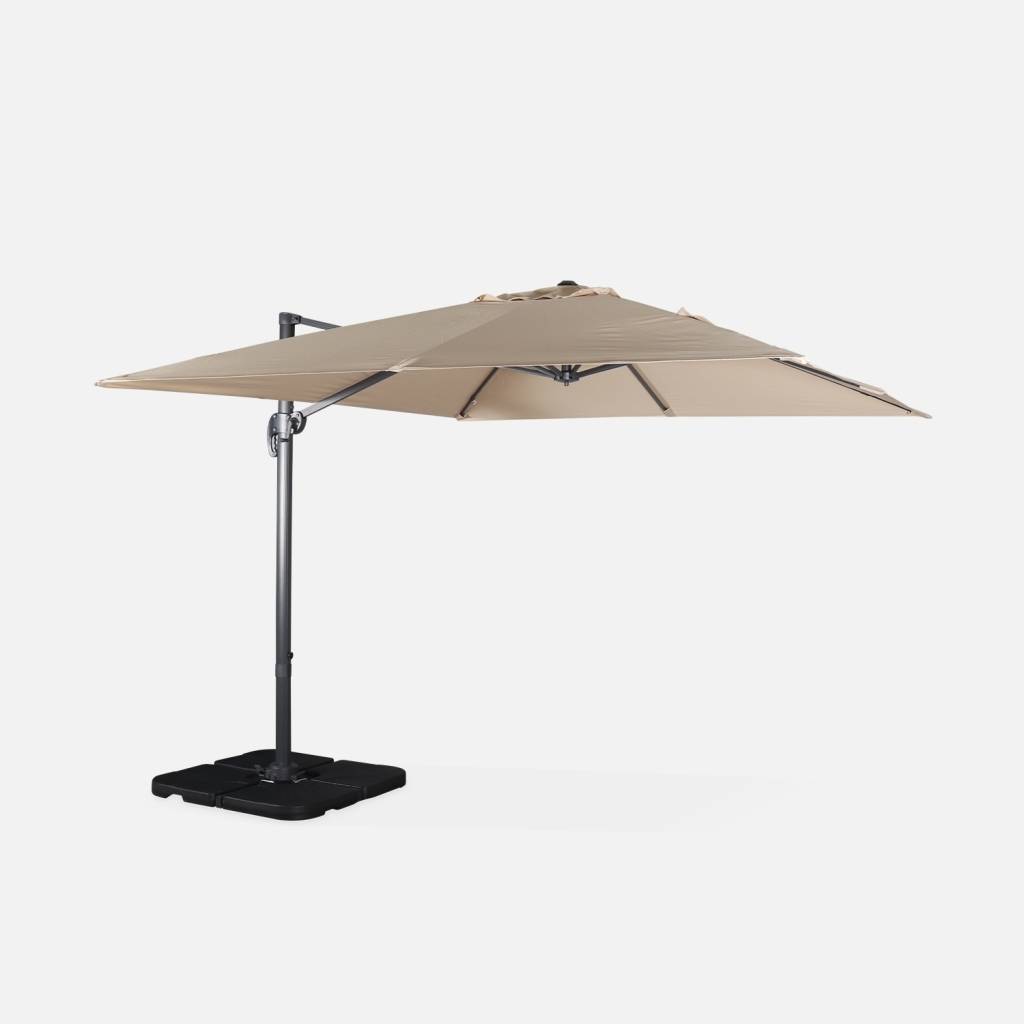 Parasol desplazado 3x3m + juego de 4 losas de 50x50cm, Beige