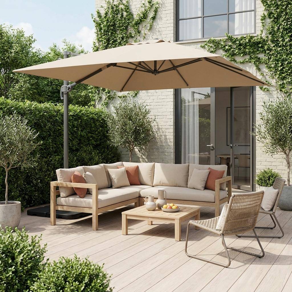 Parasol cuadrado excéntrico, 3x3m + placas de lastre 50x50cm Beige - 300x300x260 cm Photo1