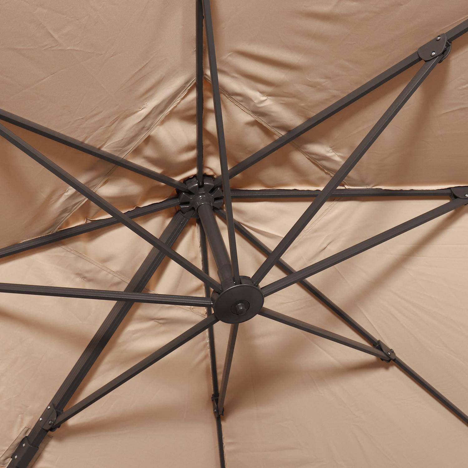 Offset vierkante beige parasol 3x3m grijze structuur + Set van 4 verzwaarde tegels 50x50cm Photo5