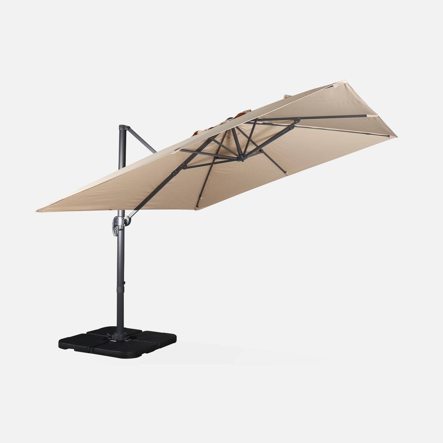 Offset vierkante beige parasol 3x3m grijze structuur + Set van 4 verzwaarde tegels 50x50cm Photo4