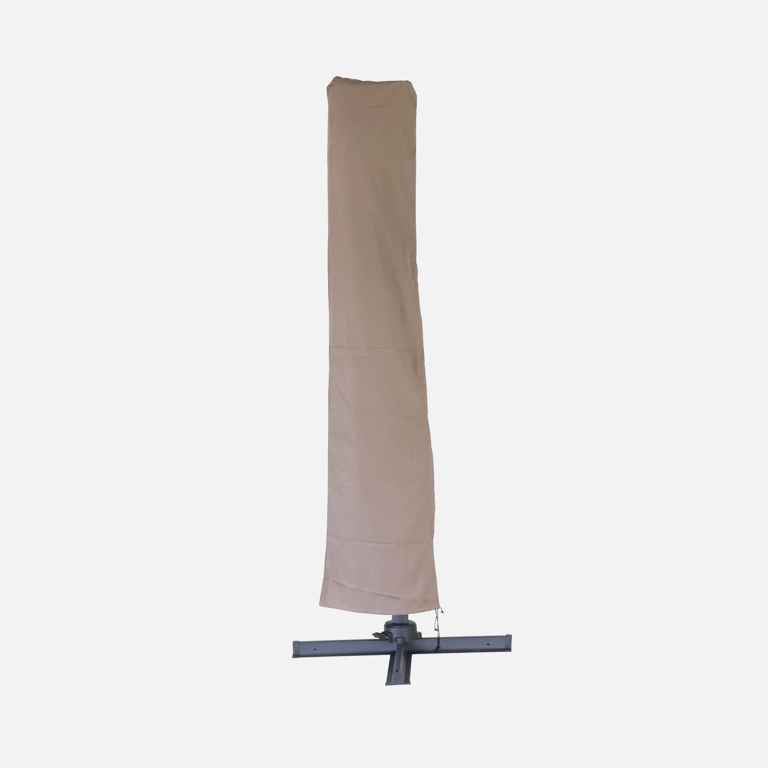 Offset vierkante taupe parasol 3x3m grijze structuur + Set van 4 verzwaarde tegels 50x50cm,sweeek,Photo8