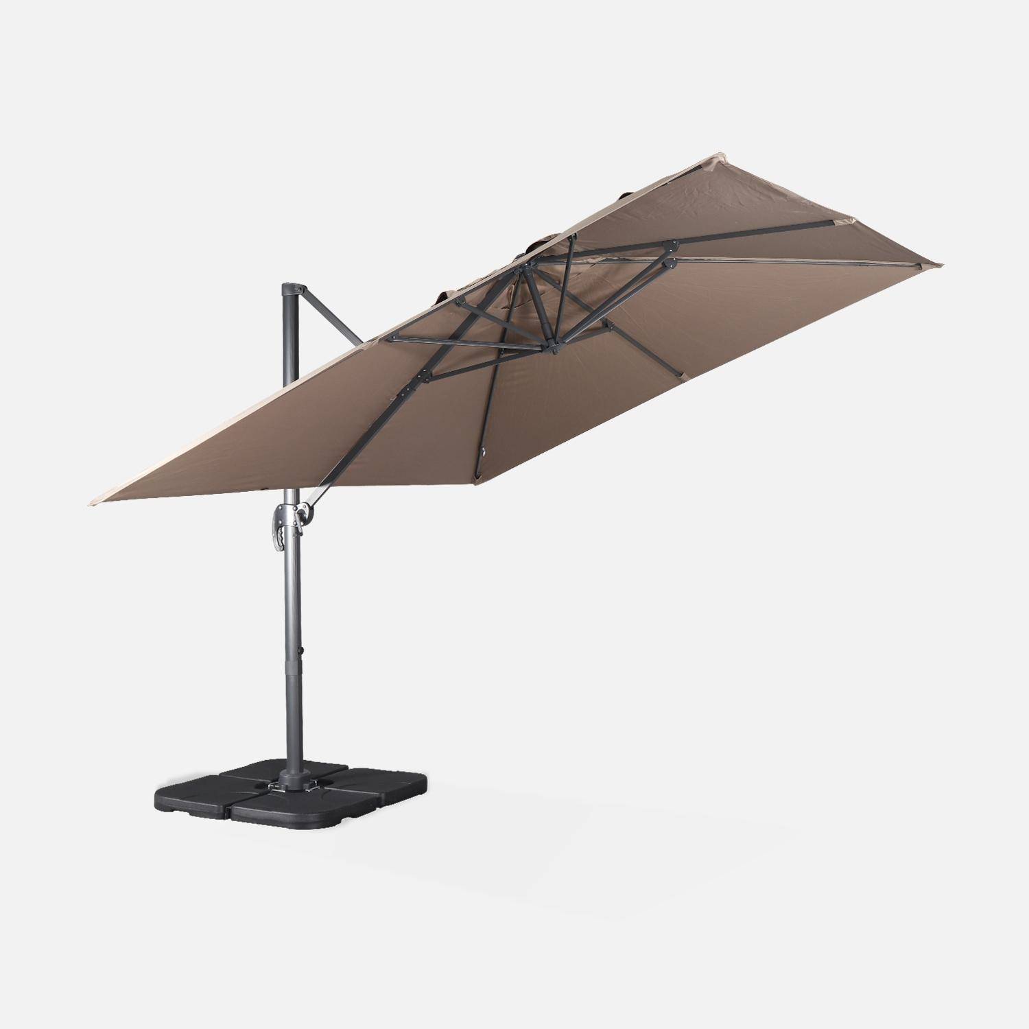 Parasol cuadrado excéntrico, 3x3m + placas de lastre 50x50cm Pardo - 300x300x260 cm,sweeek,Photo5