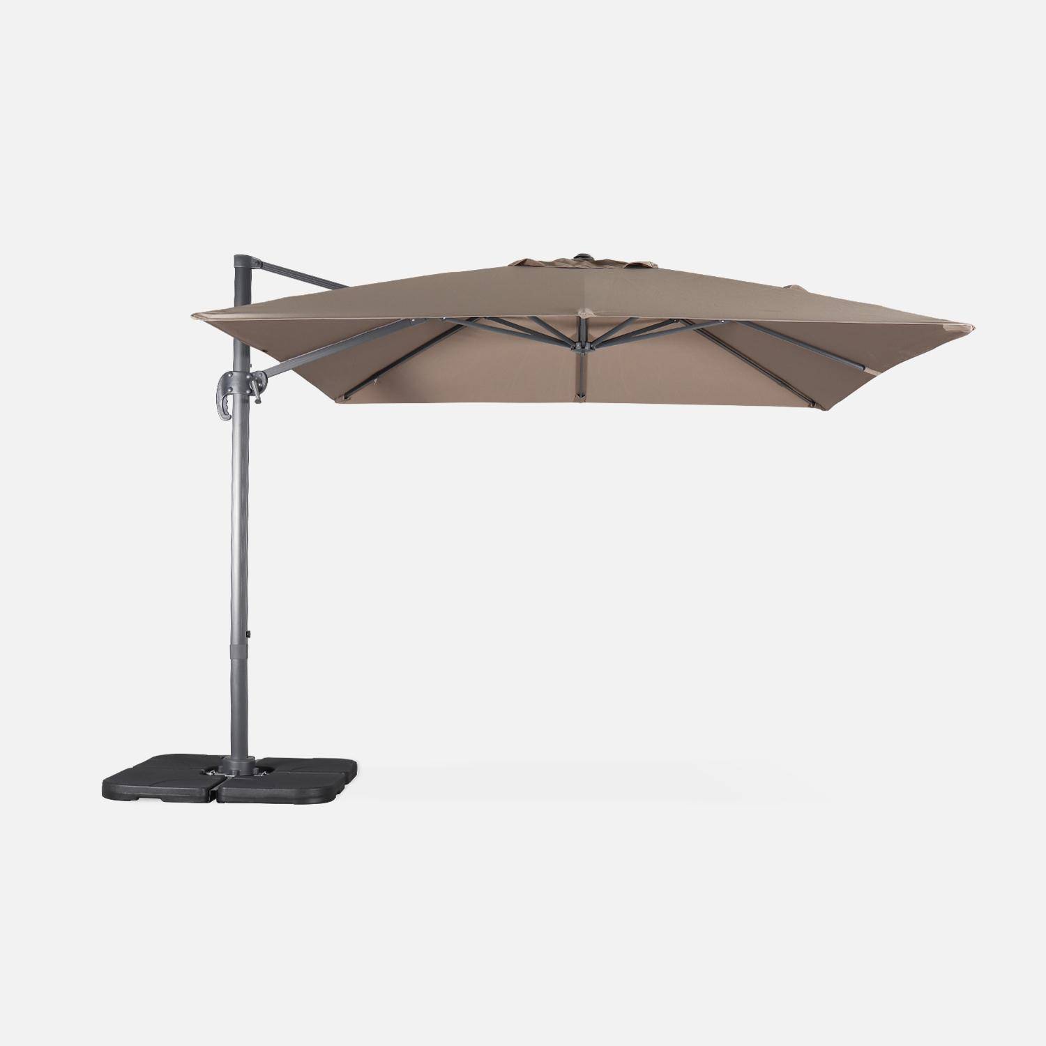 Offset vierkante taupe parasol 3x3m grijze structuur + Set van 4 verzwaarde tegels 50x50cm Photo3