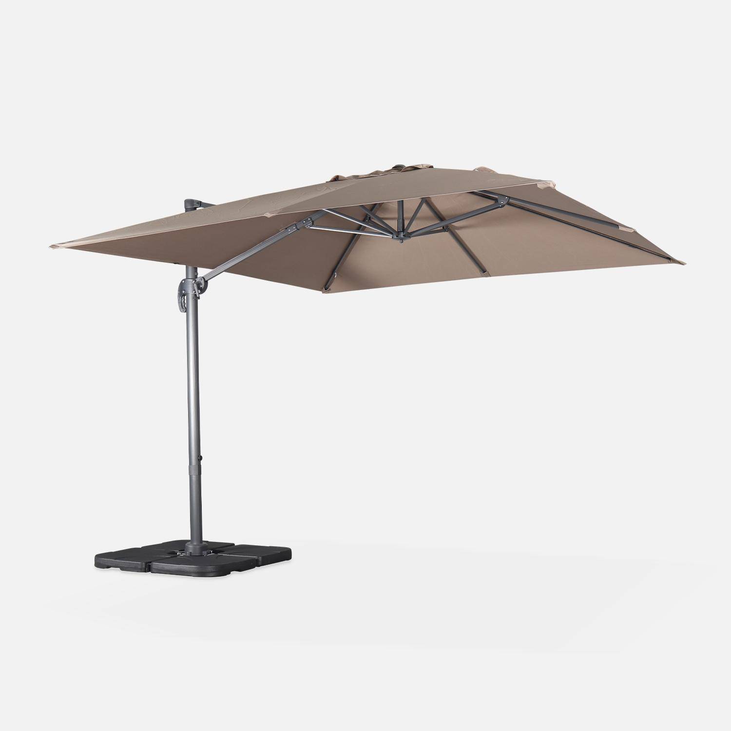 Parasol déporté carré taupe 3x3m structure grise + Lot de 4 dalles à lester 50x50cm Photo2