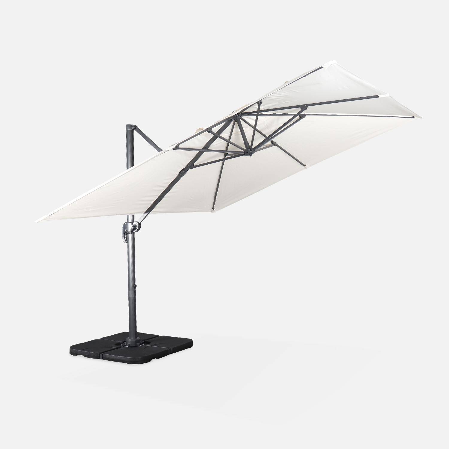 Offset vierkante ecru parasol 3x3m grijze structuur + Set van 4 verzwaarde tegels 50x50cm Photo4