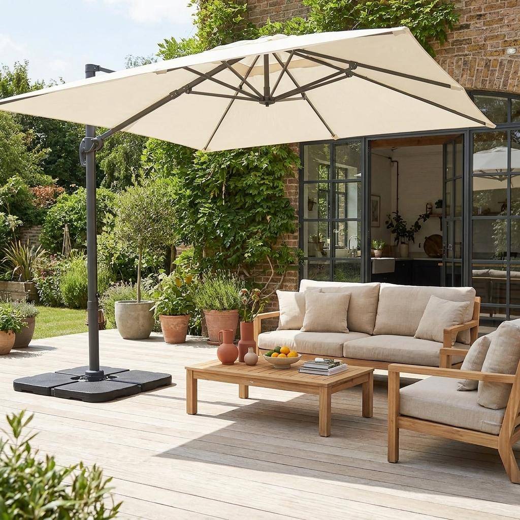 Parasol cuadrado excéntrico, 3x3m + placas de lastre 50x50cm Crudo - 300x300x260 cm Photo1