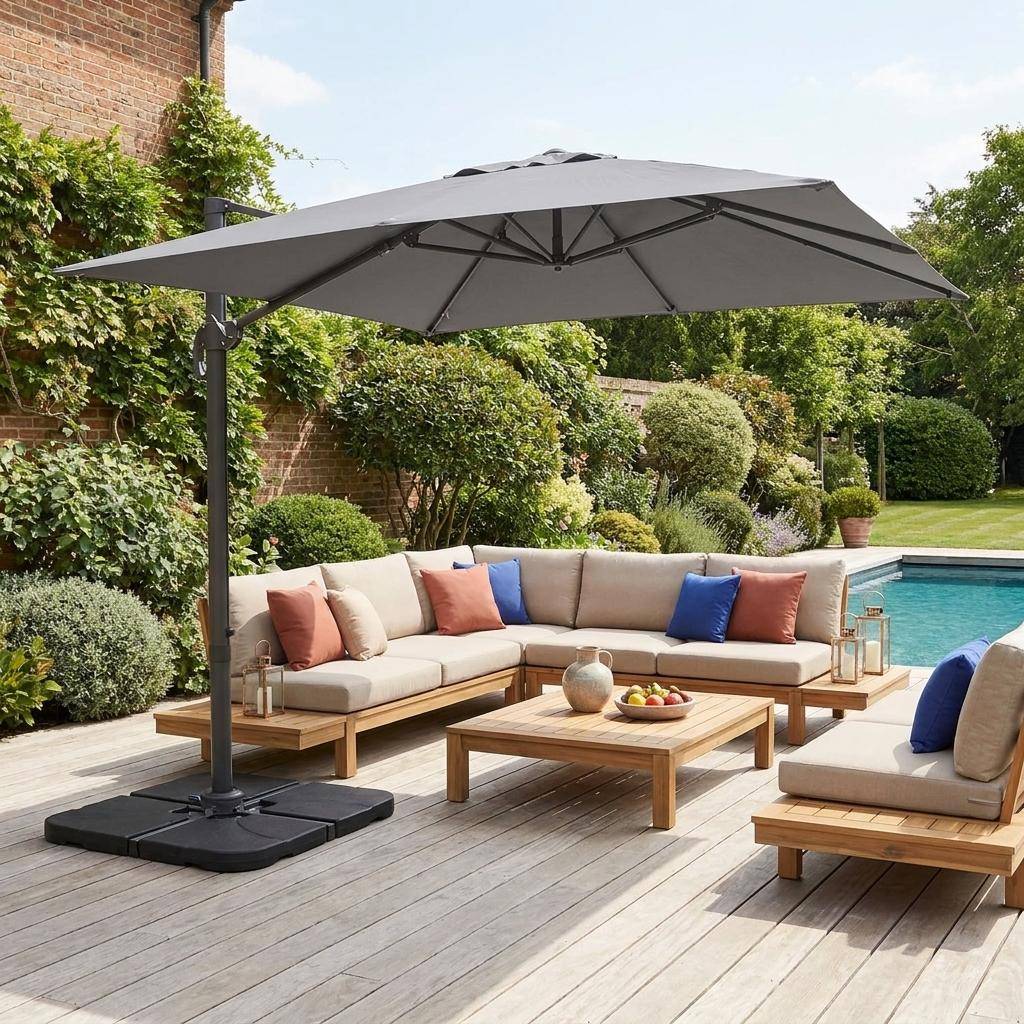 Parasol cuadrado excéntrico, 3x3m + placas de lastre 50x50cm Gris - 300x300x260 cm Photo1