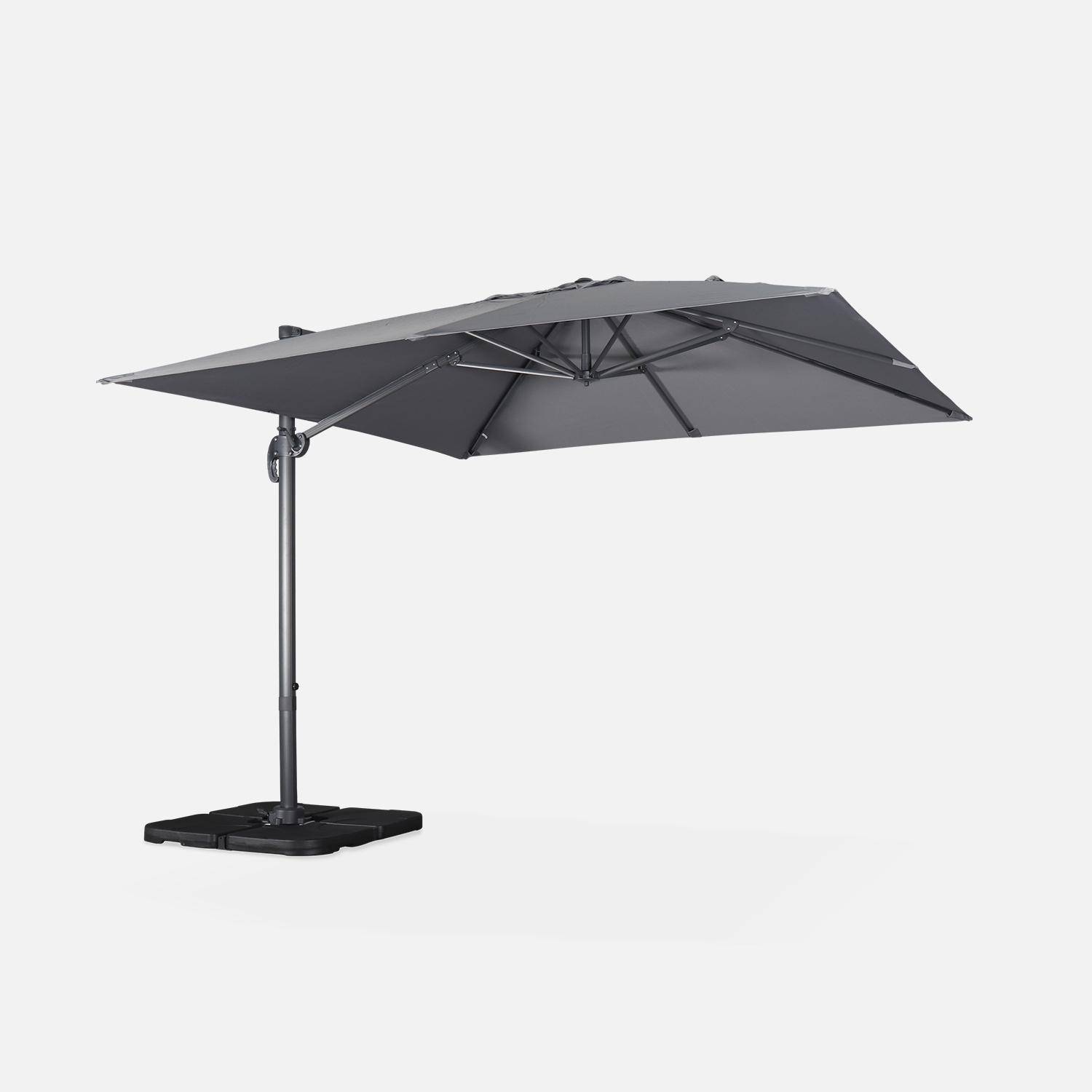 3x3m vierkante grijze gedeporteerde parasol met grijze structuur + Set van 4 verzwaarde tegels 50x50cm Photo2