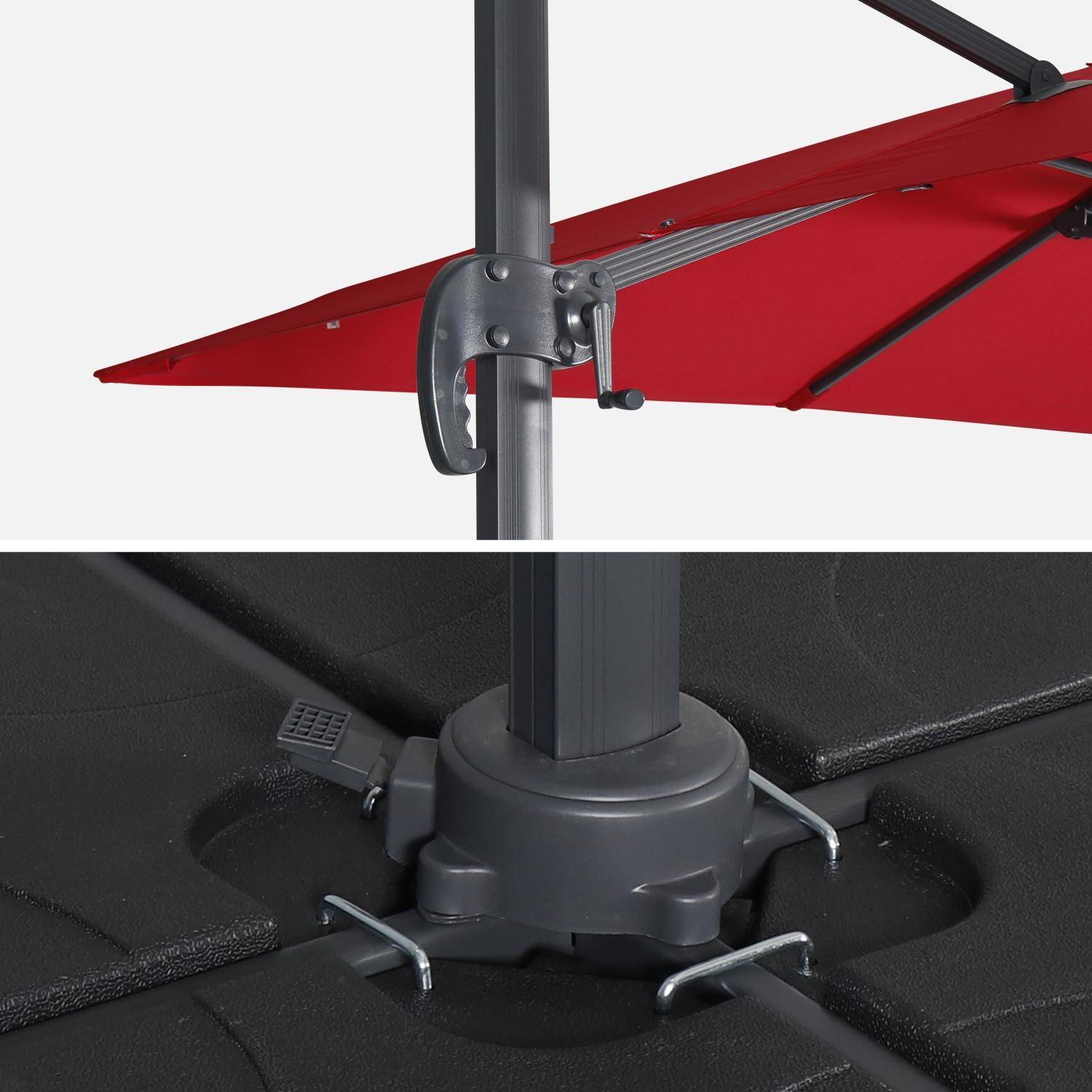 Parasol cuadrado excéntrico, 3x3m + placas de lastre 50x50cm Rojo - 300x300x260 cm,sweeek,Photo7