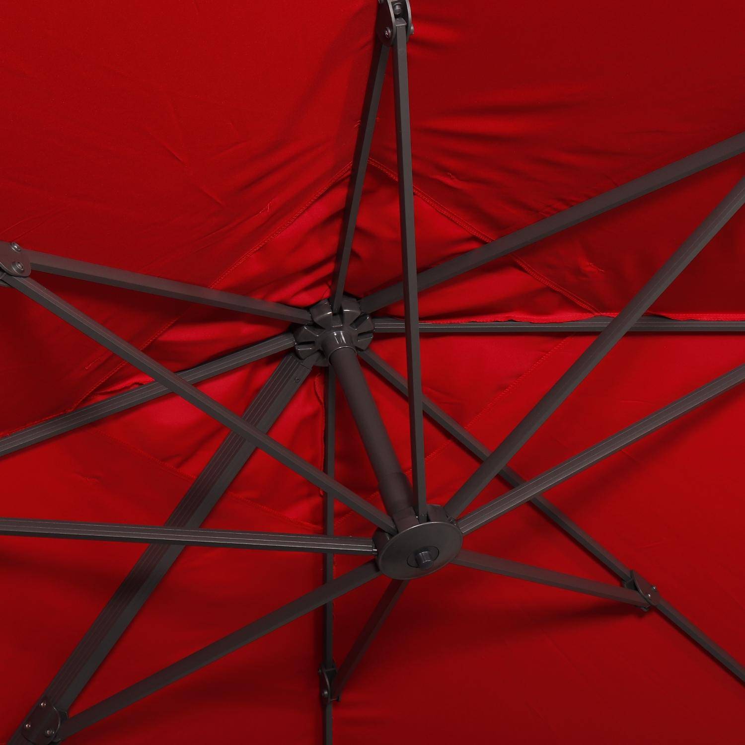 Parasol desplazado 3x3m + juego de 4 losas de 50x50cm, Falgos + losas 50x50cm, Rojo, 300x300x260 cm Photo5