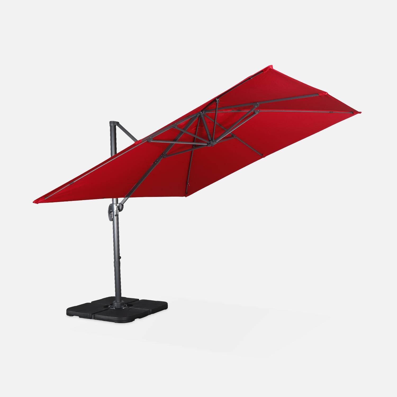 Rode vierkante parasol 3x3m grijze structuur + Set van 4 verzwaarde tegels 50x50cm Photo4