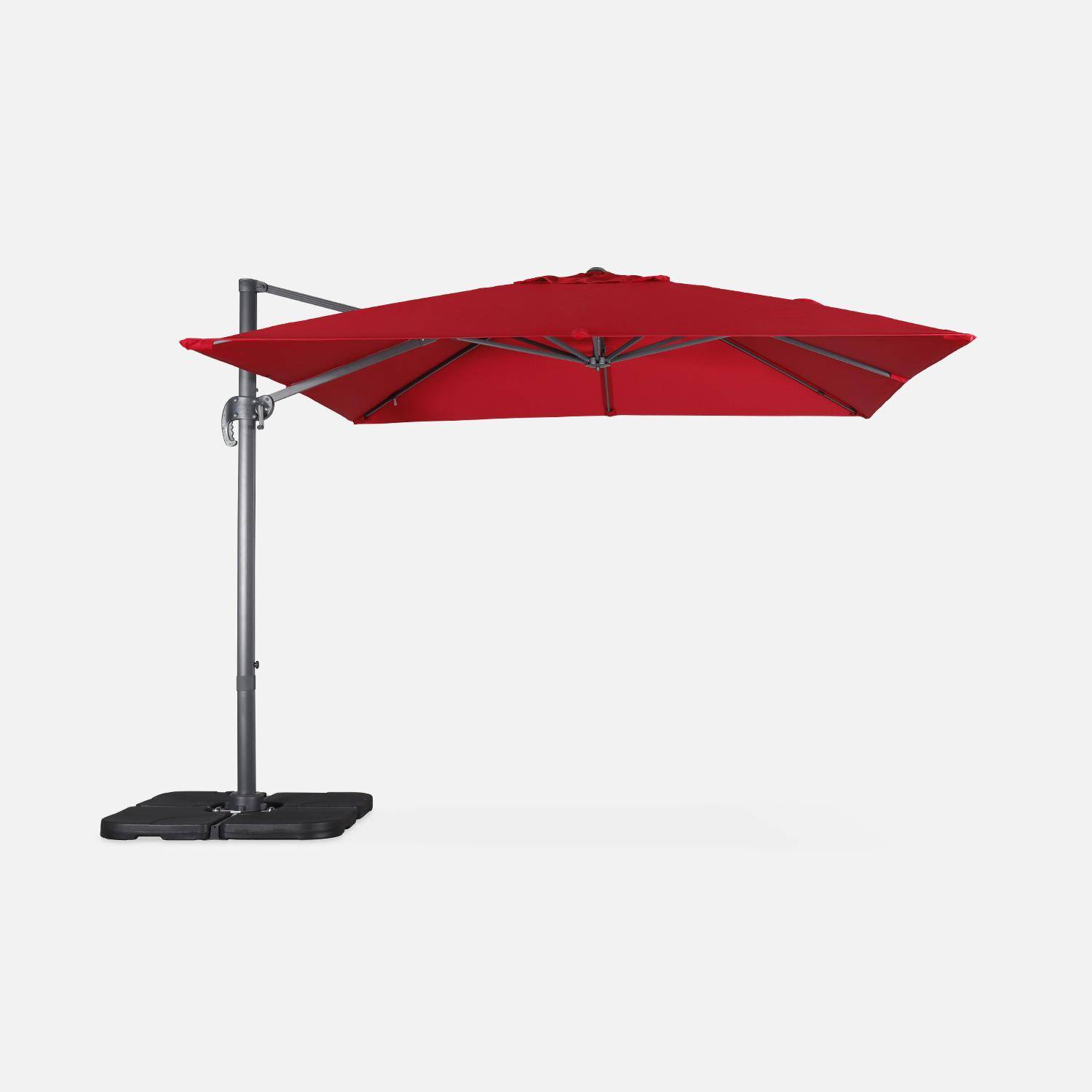 Parasol déporté carré rouge 3x3m structure grise + Lot de 4 dalles à lester 50x50cm Photo3