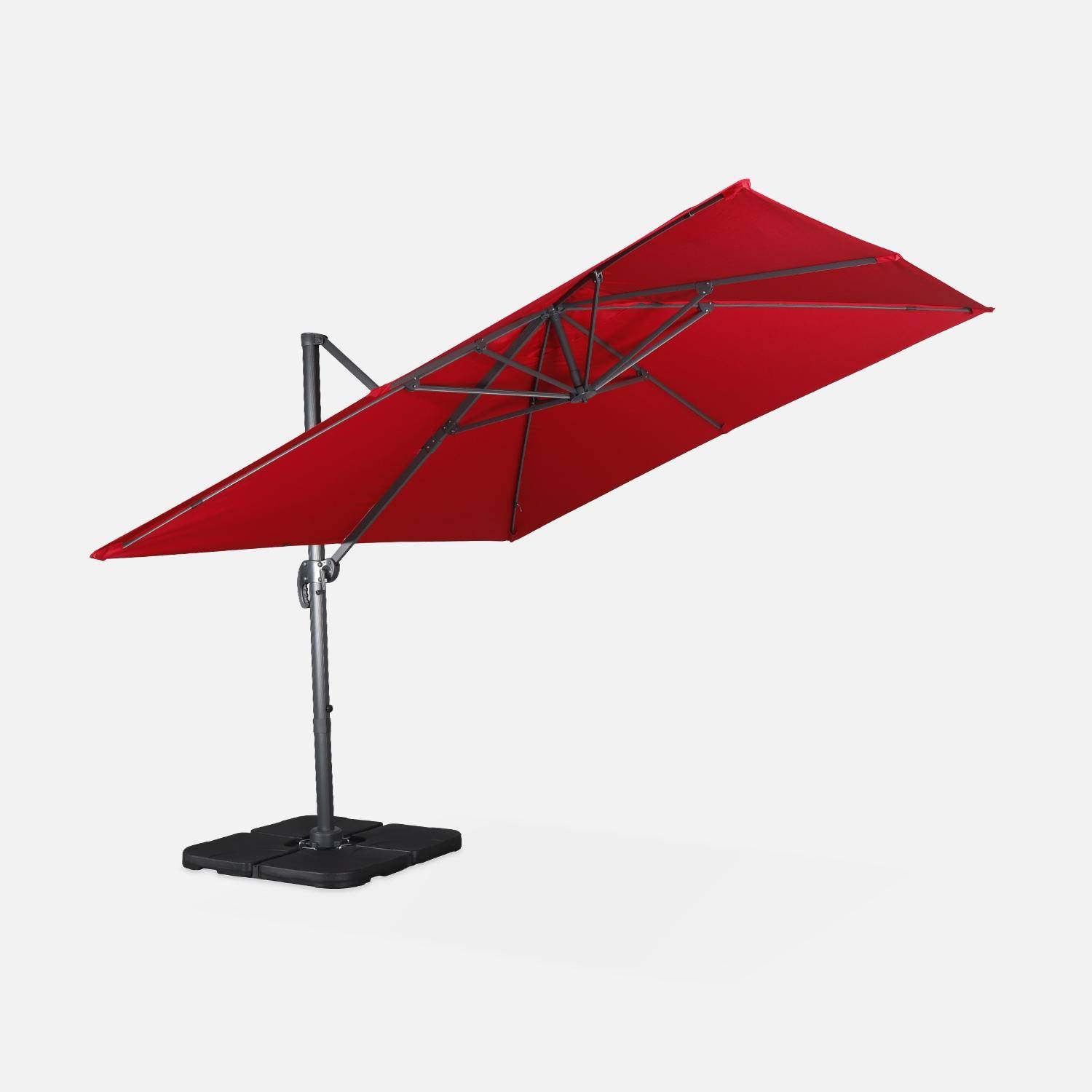 Parasol desplazado 3x3m + juego de 4 losas de 50x50cm, Falgos + losas 50x50cm, Rojo, 300x300x260 cm Photo4