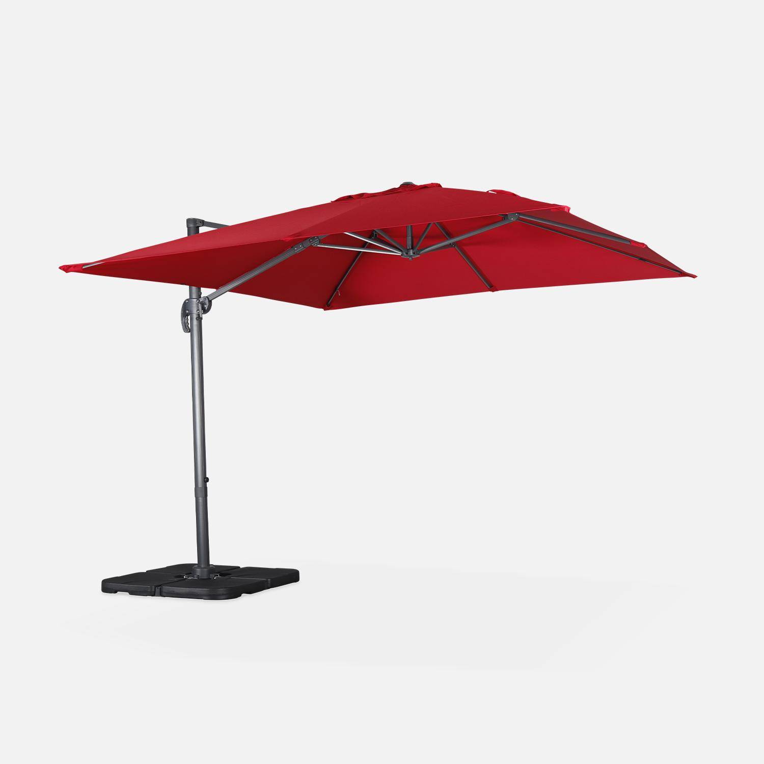 Rode vierkante parasol 3x3m grijze structuur + Set van 4 verzwaarde tegels 50x50cm Photo2