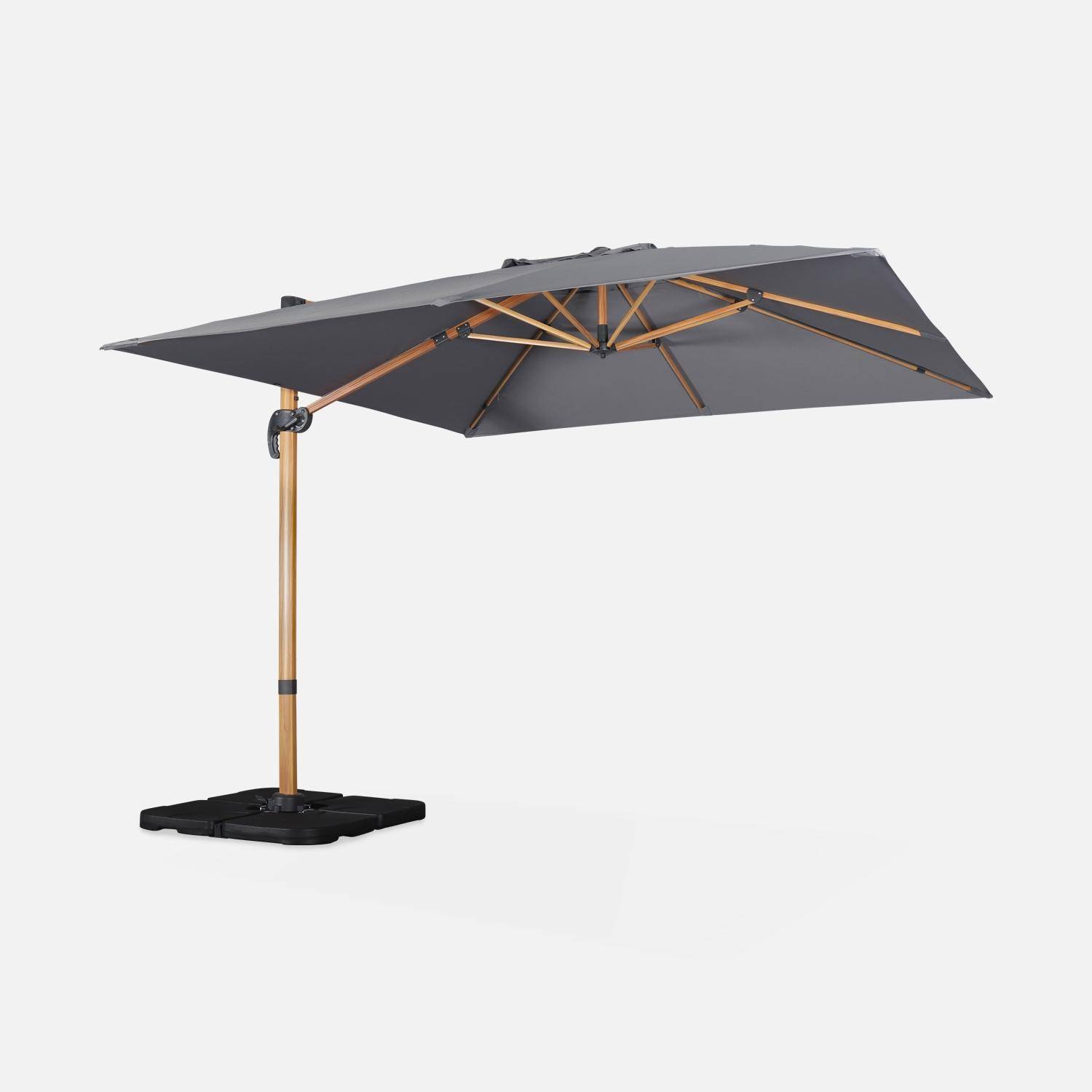 Parasol 3x3m con mástil efecto madera + losas 50x50cm, Falgos + losas 50x50cm, Gris, 300x300x260 cm,sweeek,Photo2