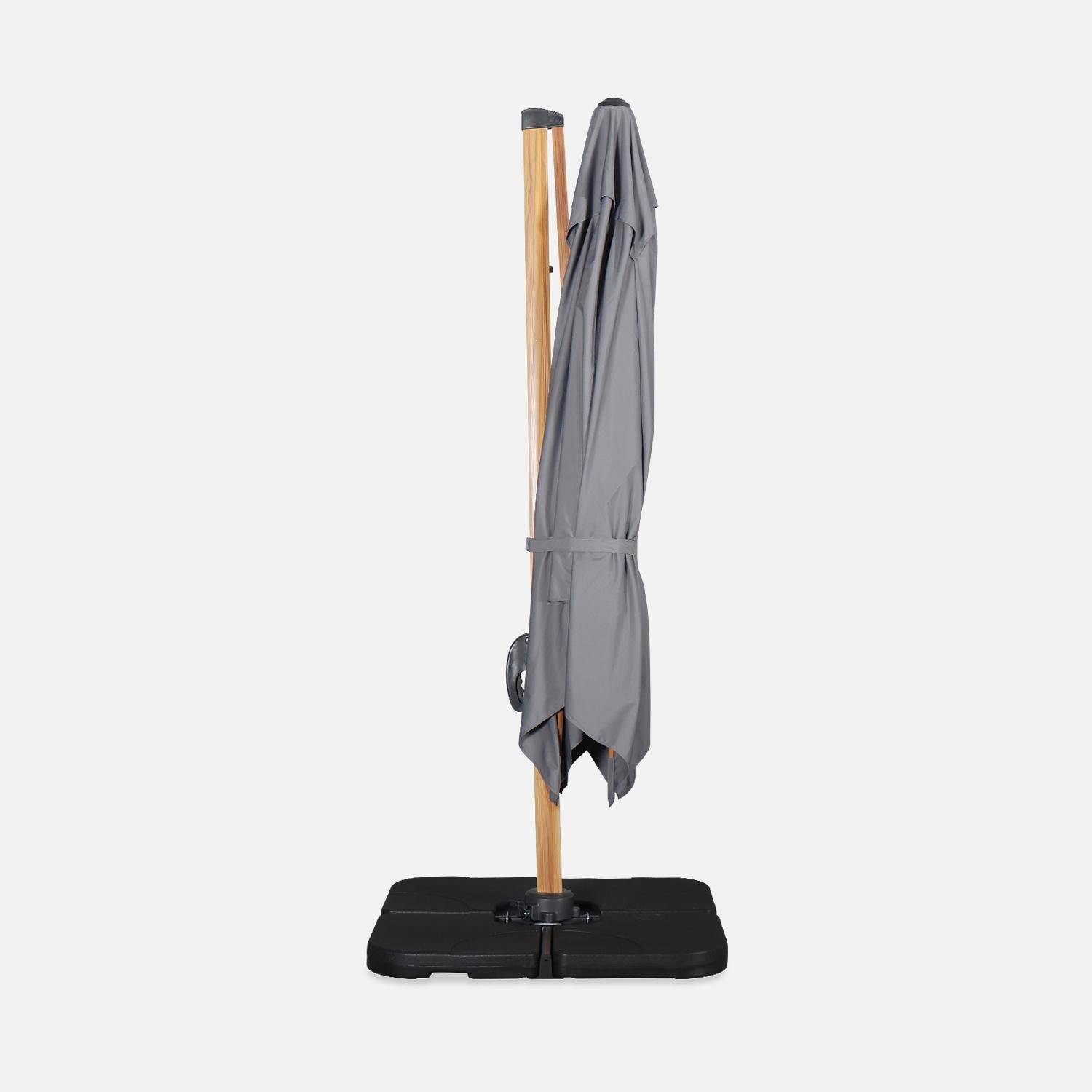 Grey offset square parasol 3x3m with wood-effect frame + Set of 4 weighting slabs 50x50cm,sweeek,Photo8