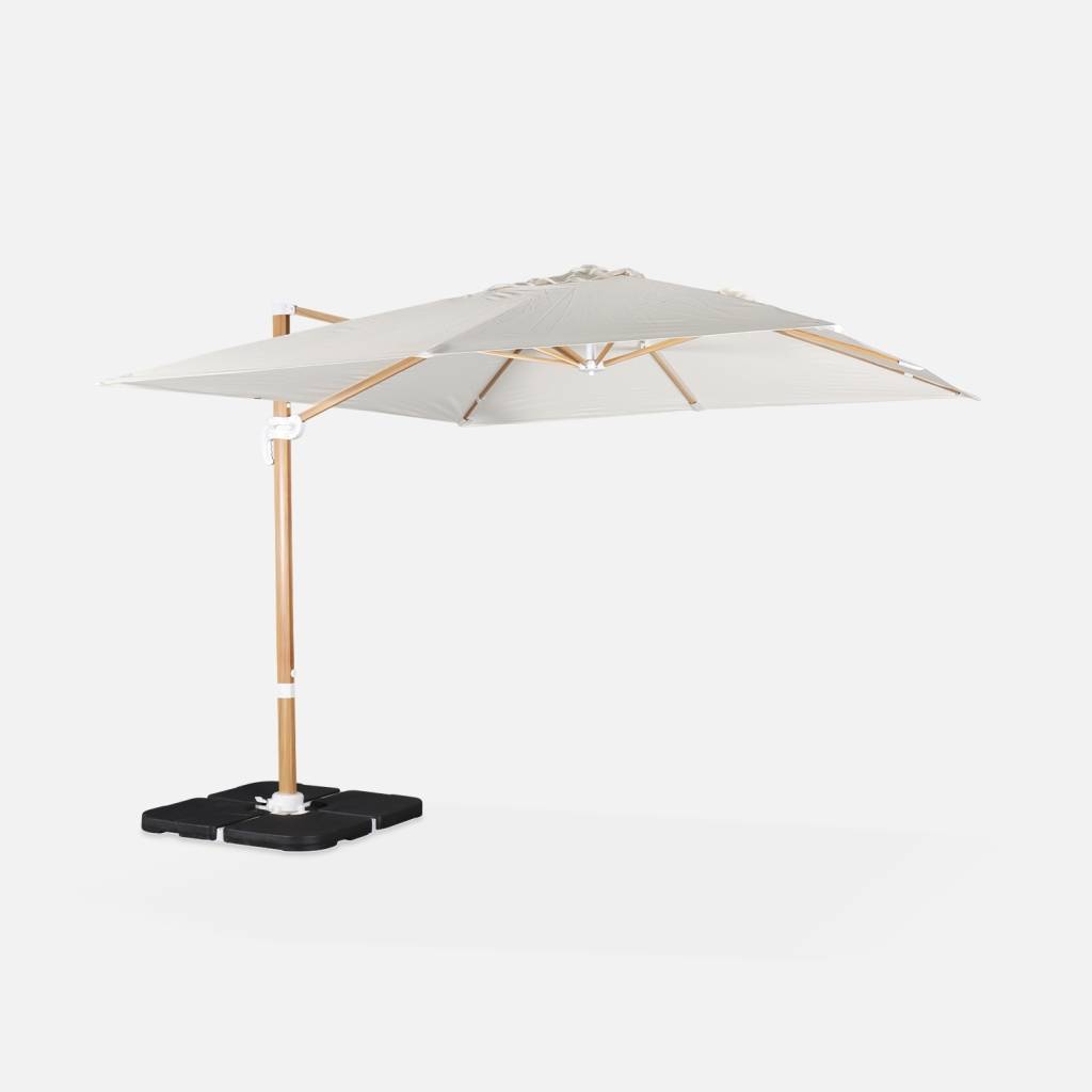 Parasol 3x3m con mástil efecto madera + losas 50x50cm, Crudo