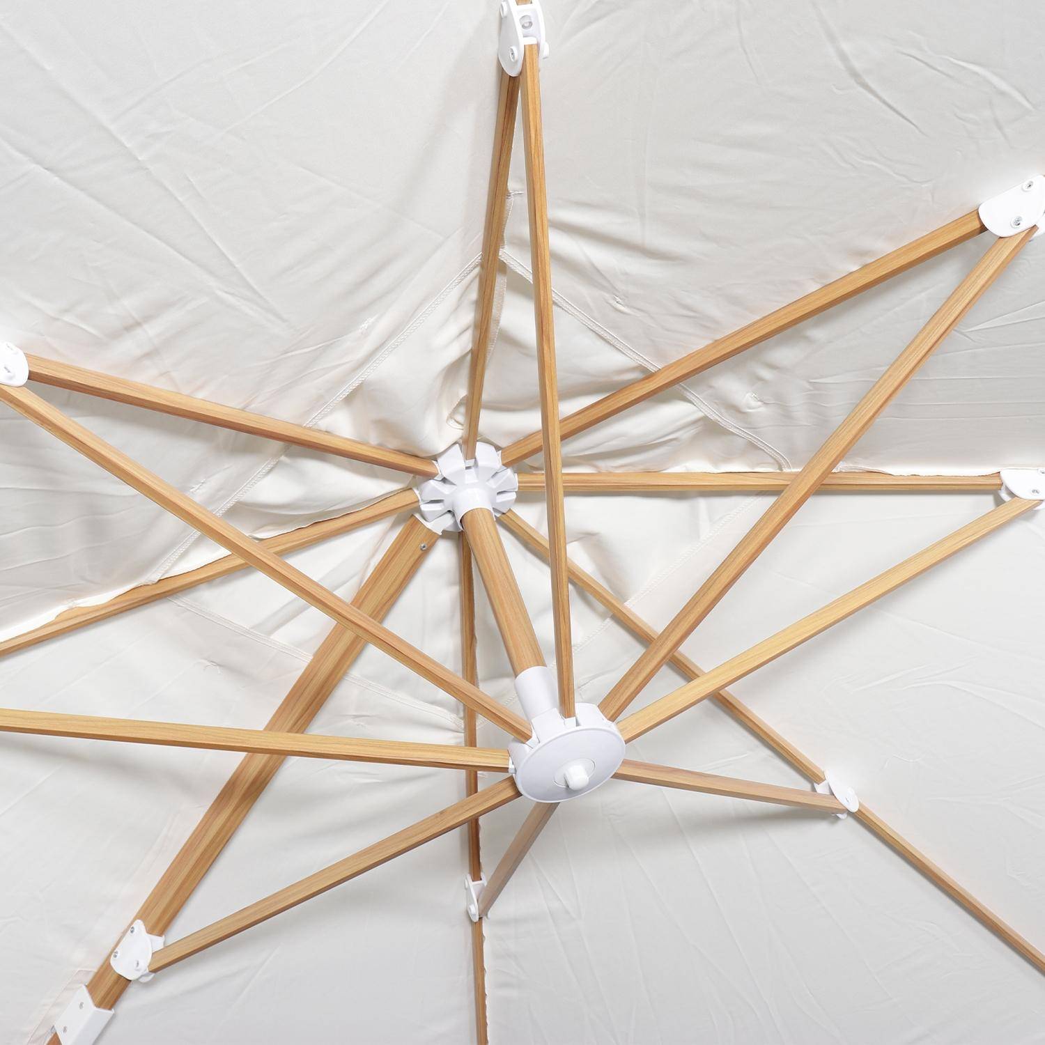 Parasol 3x3m con mástil efecto madera + losas 50x50cm, Falgos + losas 50x50cm, Crudo, 300x300x260 cm,sweeek,Photo5
