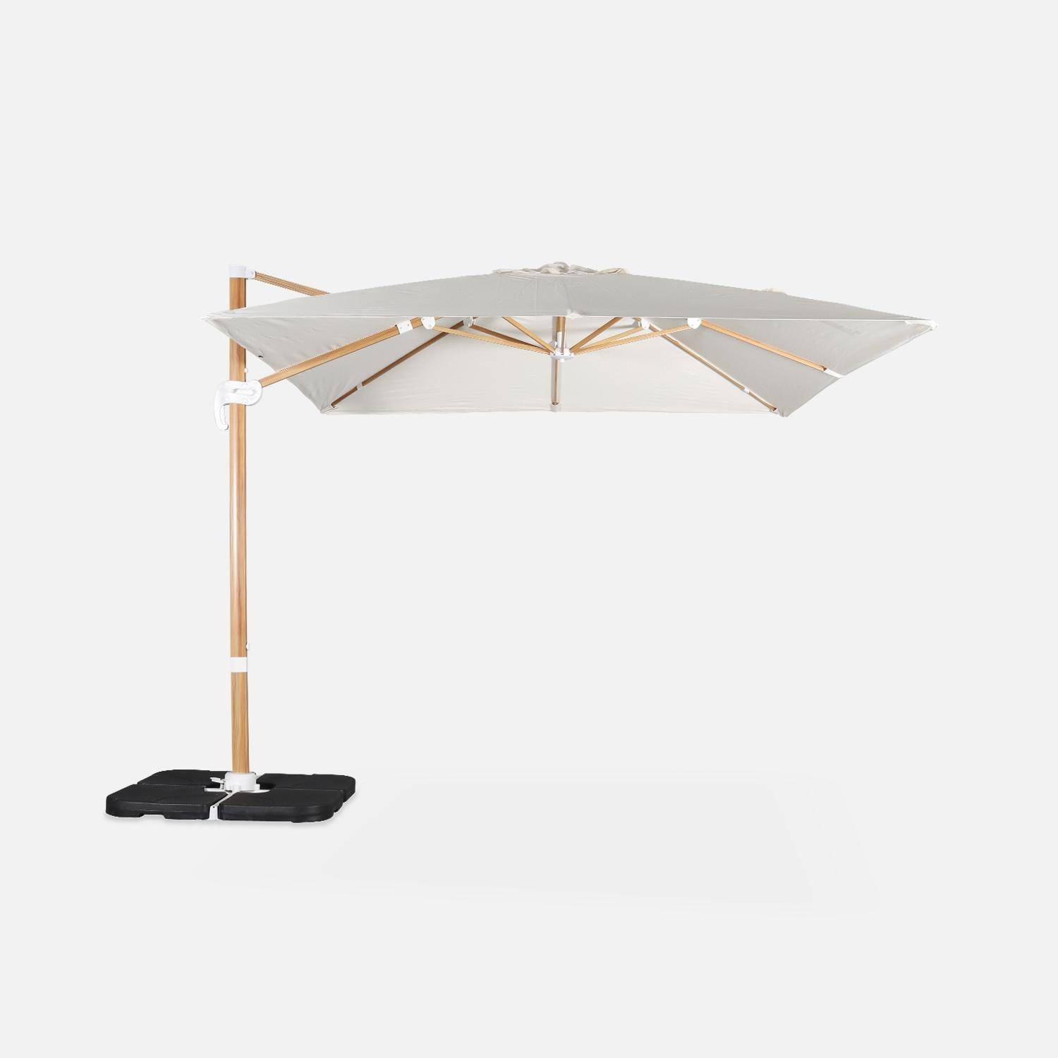 Parasol 3x3m con mástil efecto madera + losas 50x50cm, Falgos + losas 50x50cm, Crudo, 300x300x260 cm Photo3
