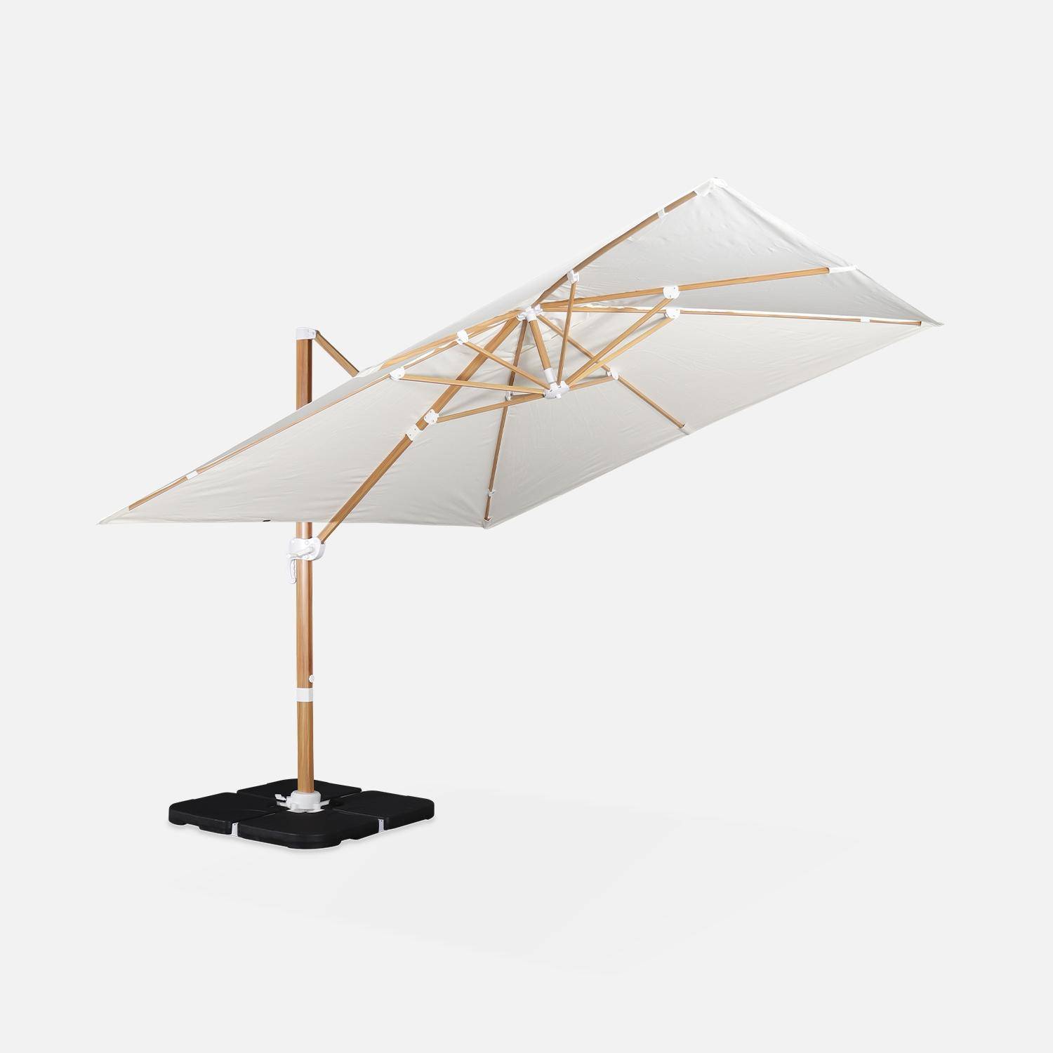 Parasol 3x3m con mástil efecto madera + losas 50x50cm, Falgos + losas 50x50cm, Crudo, 300x300x260 cm,sweeek,Photo4