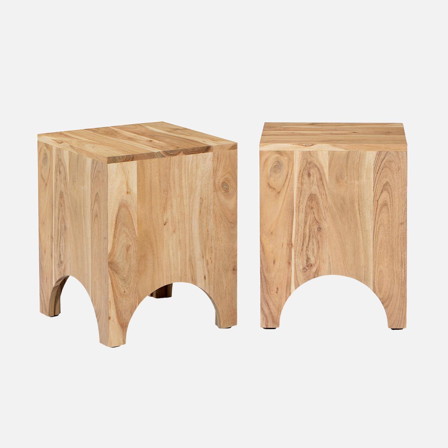 Table d'appoint, table de chevet en bois d'acacia (Lot de 2), couleur naturelle, L 35 x 35 x H 45cm,sweeek,Photo1