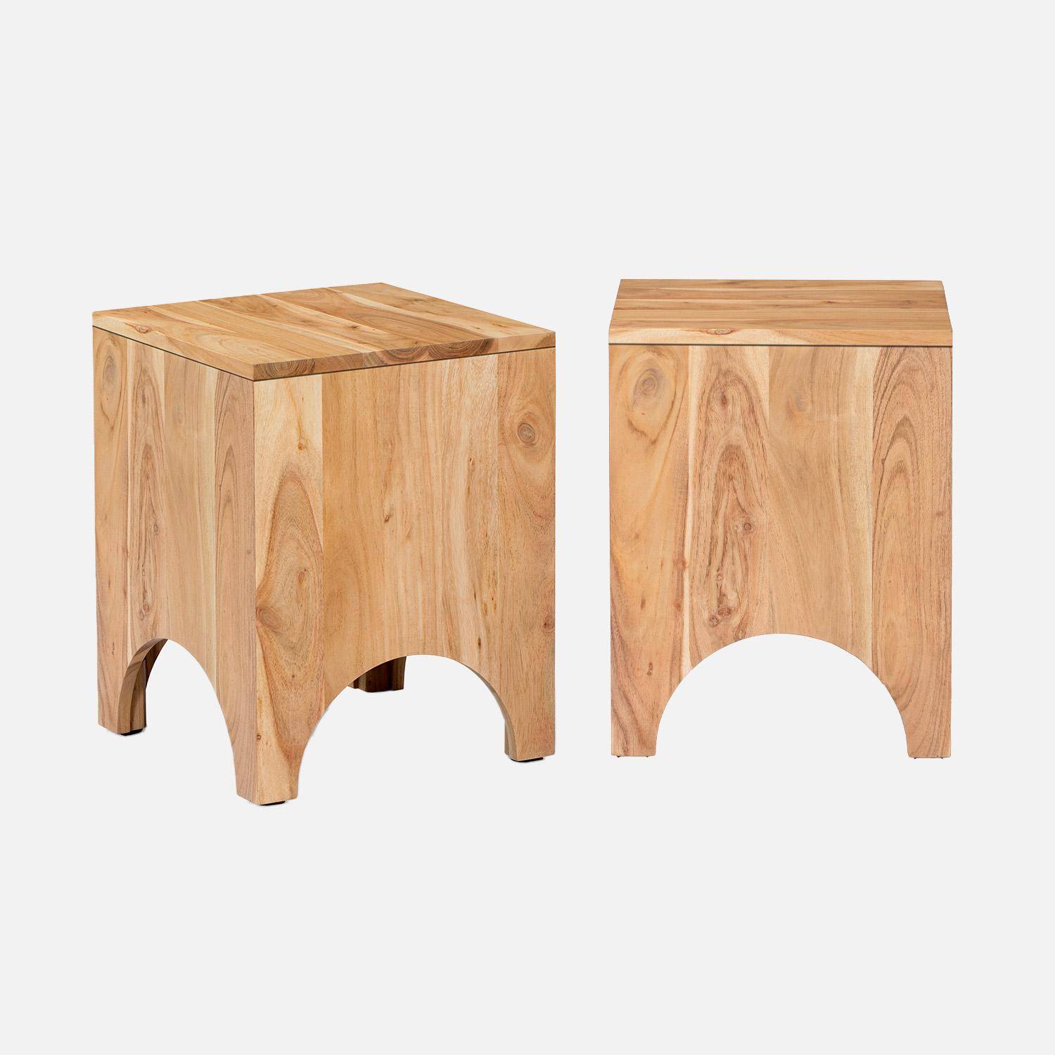 Table d'appoint, table de chevet en bois d'acacia (Lot de 2), couleur naturelle, L 35 x 35 x H 45cm Photo4