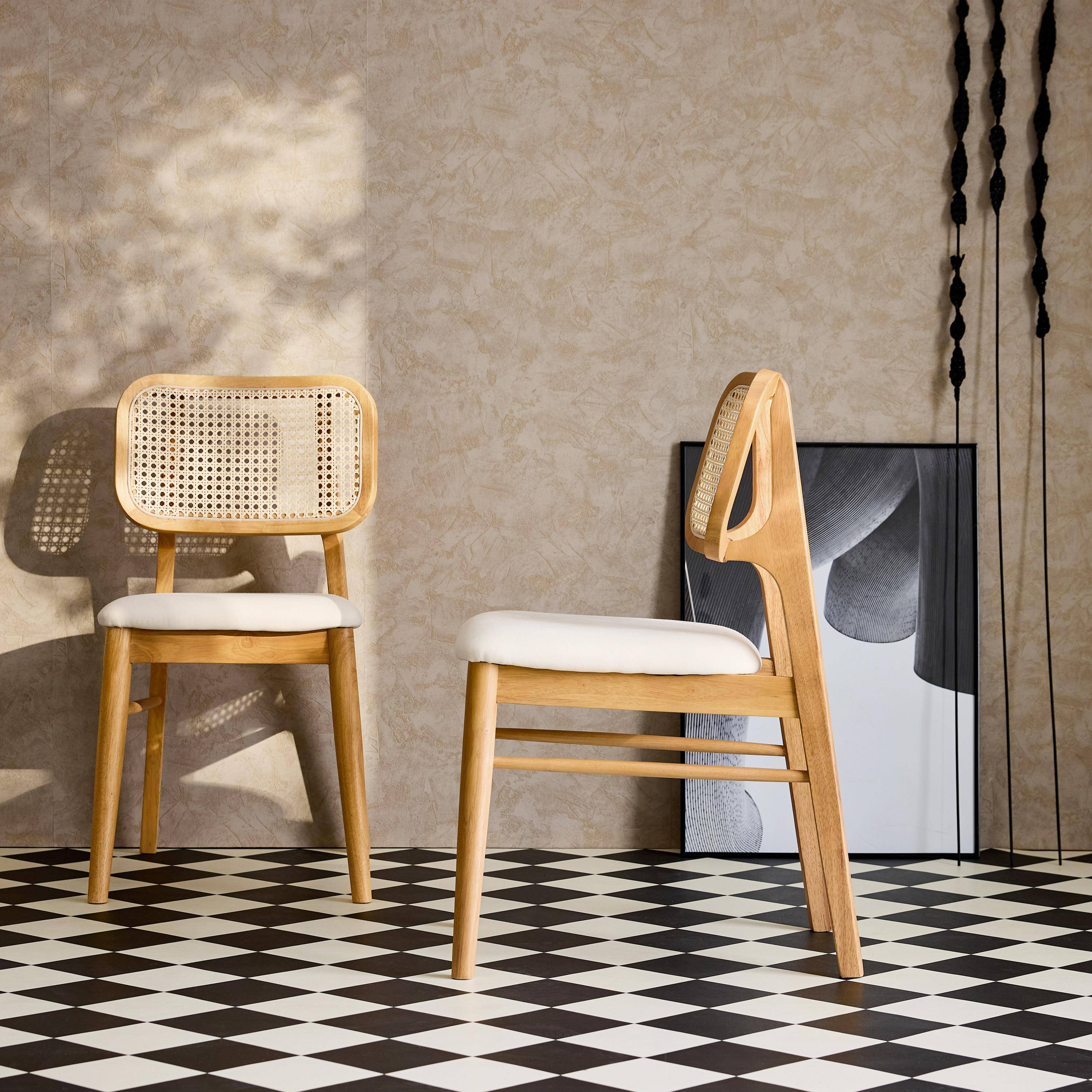 Sedie in legno di hevea, canna e tessuto, set di 2, Mani, Quercia, 43x55x81 cm,sweeek,Photo2