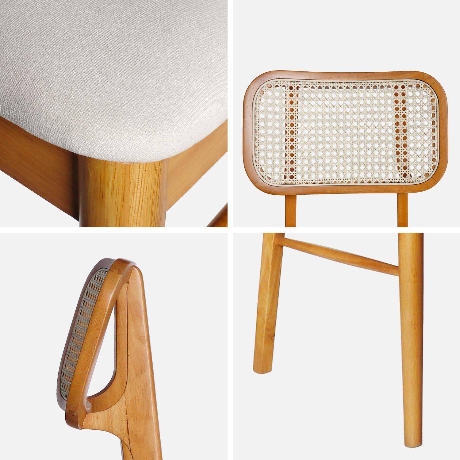 Lot de 2 chaises bois d'hévéa, cannage et tissu beige, bohème, L 43 x P 55 x H 81cm Photo4