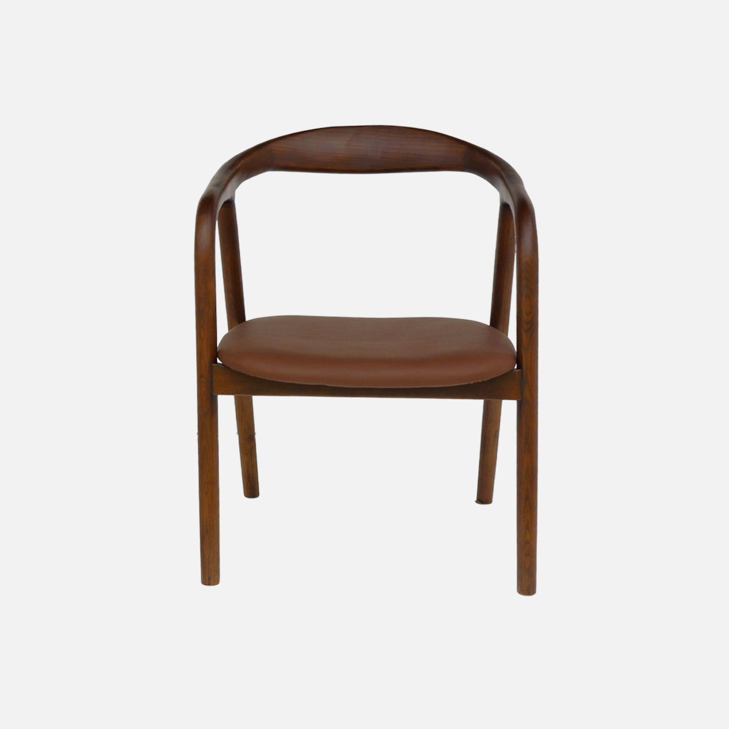 Lot de 2 fauteuils structure bois d'hévéa, assise simili cuir, teinte noyer vintage. L 55 x P 57 x H 79cm.,sweeek,Photo5