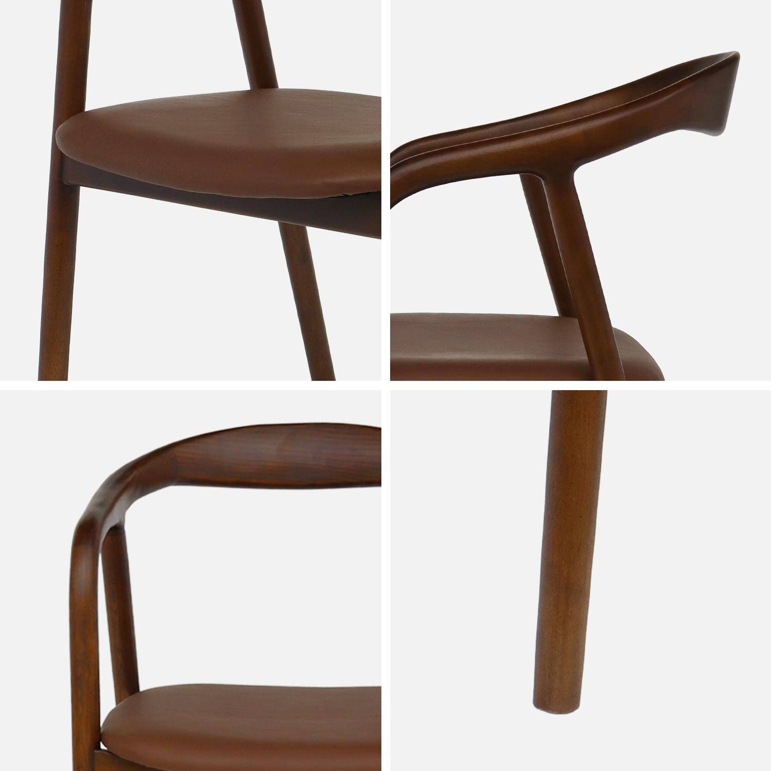 Lot de 2 fauteuils structure bois d'hévéa, assise simili cuir, teinte noyer vintage. L 55 x P 57 x H 79cm.,sweeek,Photo6
