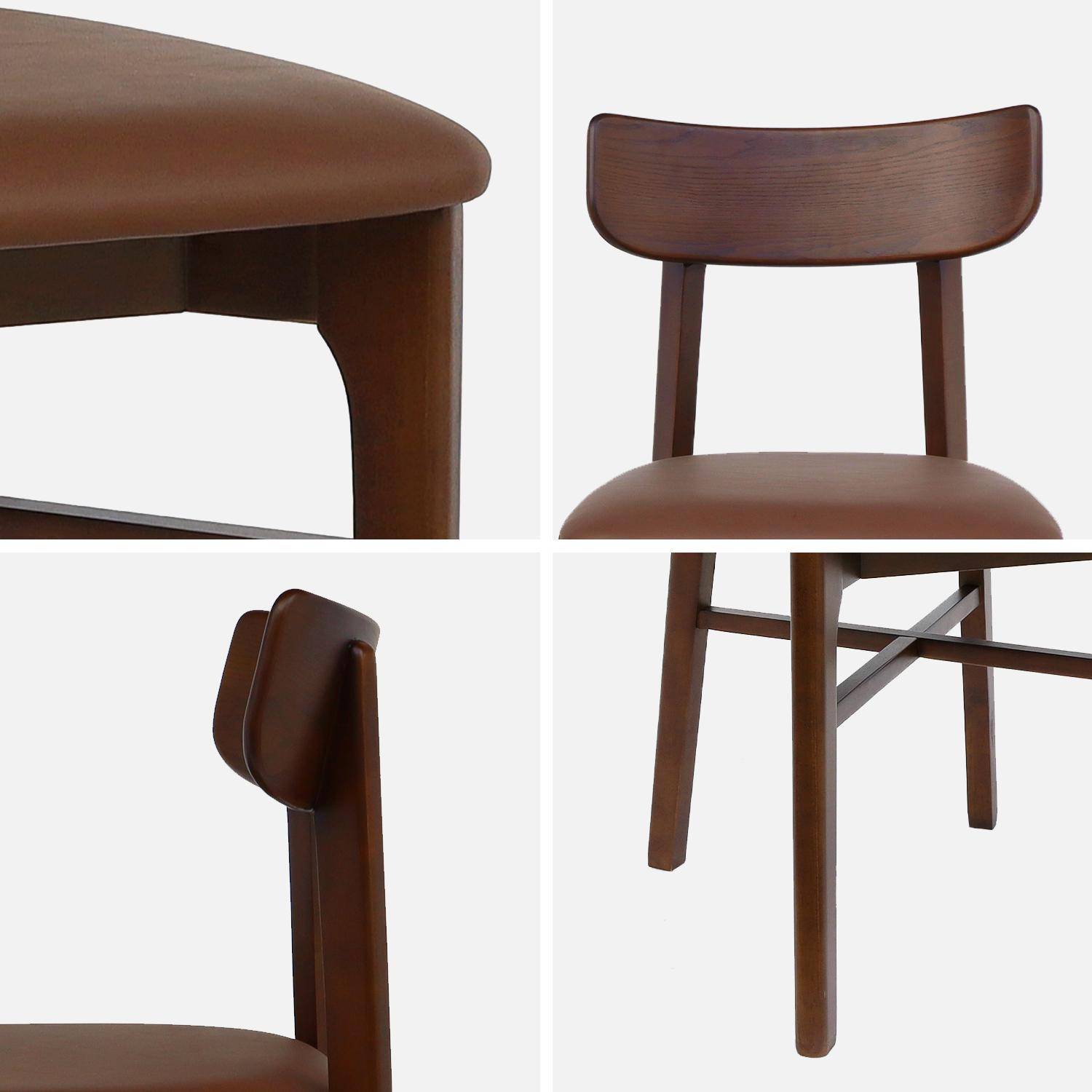 Lot de 2 chaises bois d'hévéa et assise simili cuir marron, vintage, L 43,5 x P 48 x H 81cm  Photo6
