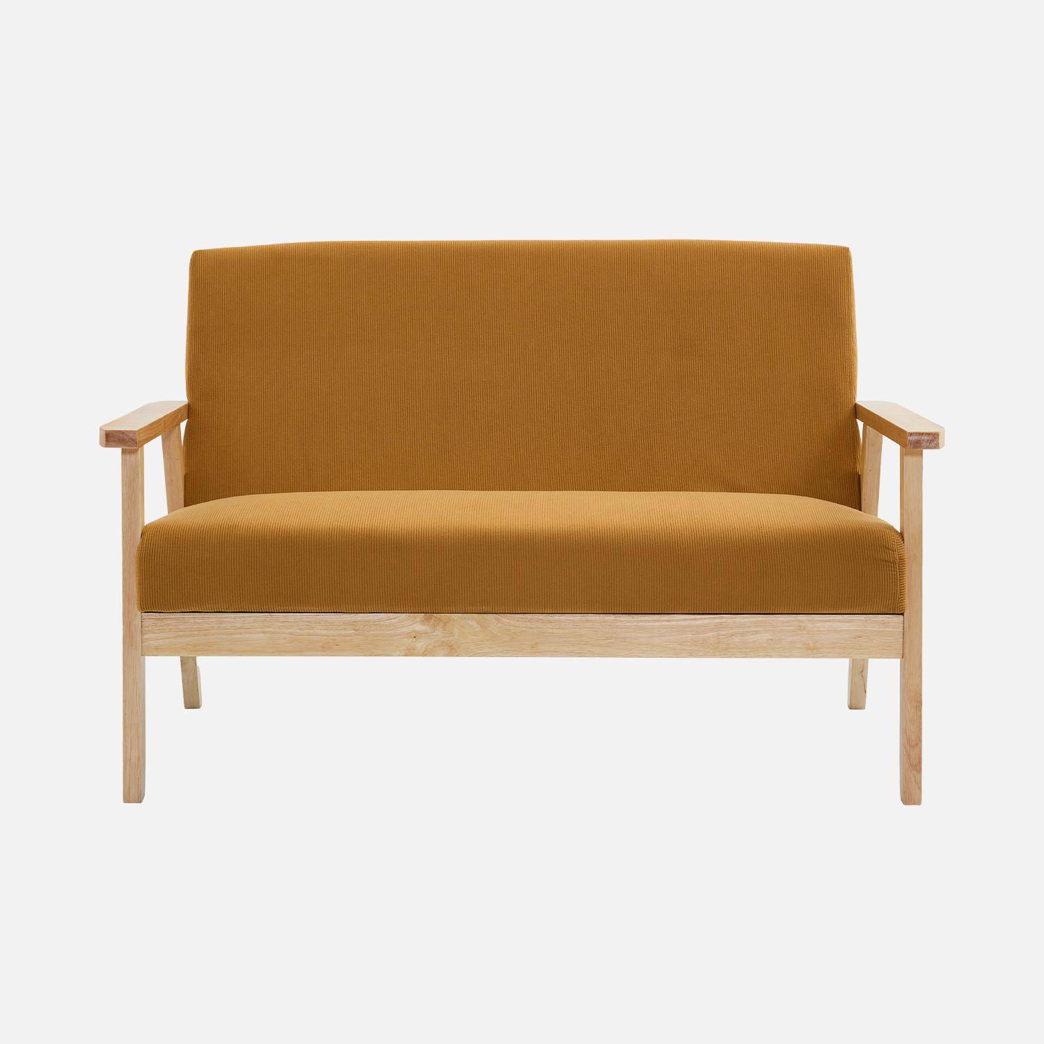 Sofá de 2 plazas y sillón de pana con patas de madera, Isak pana, Mostaza, 231x97x75 cm,sweeek,Photo4