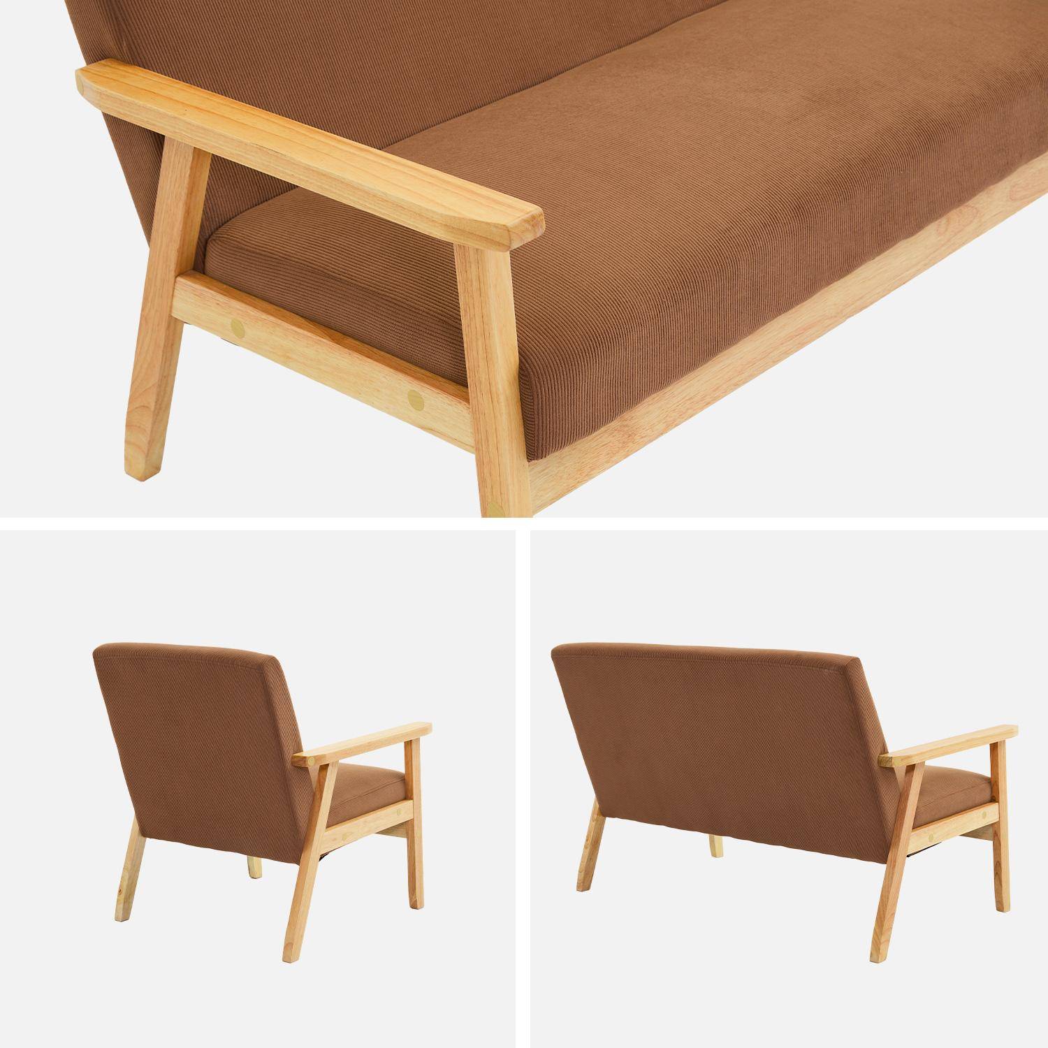 Sofá de 2 plazas y sillón de pana con patas de madera, Isak pana, Marrón, 130x79x69 cm Photo6