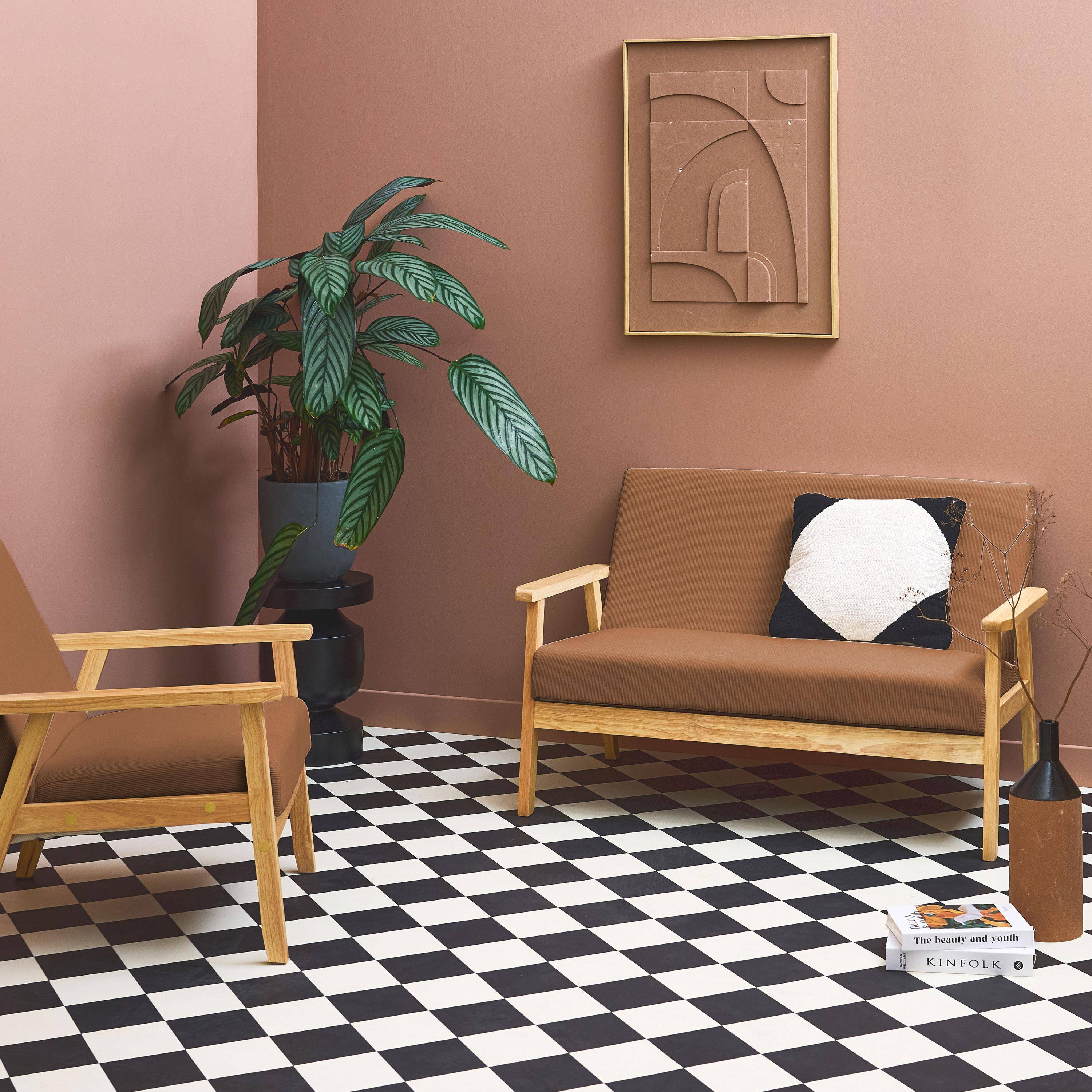 Sofá de 2 plazas y sillón de pana con patas de madera, Isak pana, Marrón, 130x79x69 cm Photo1