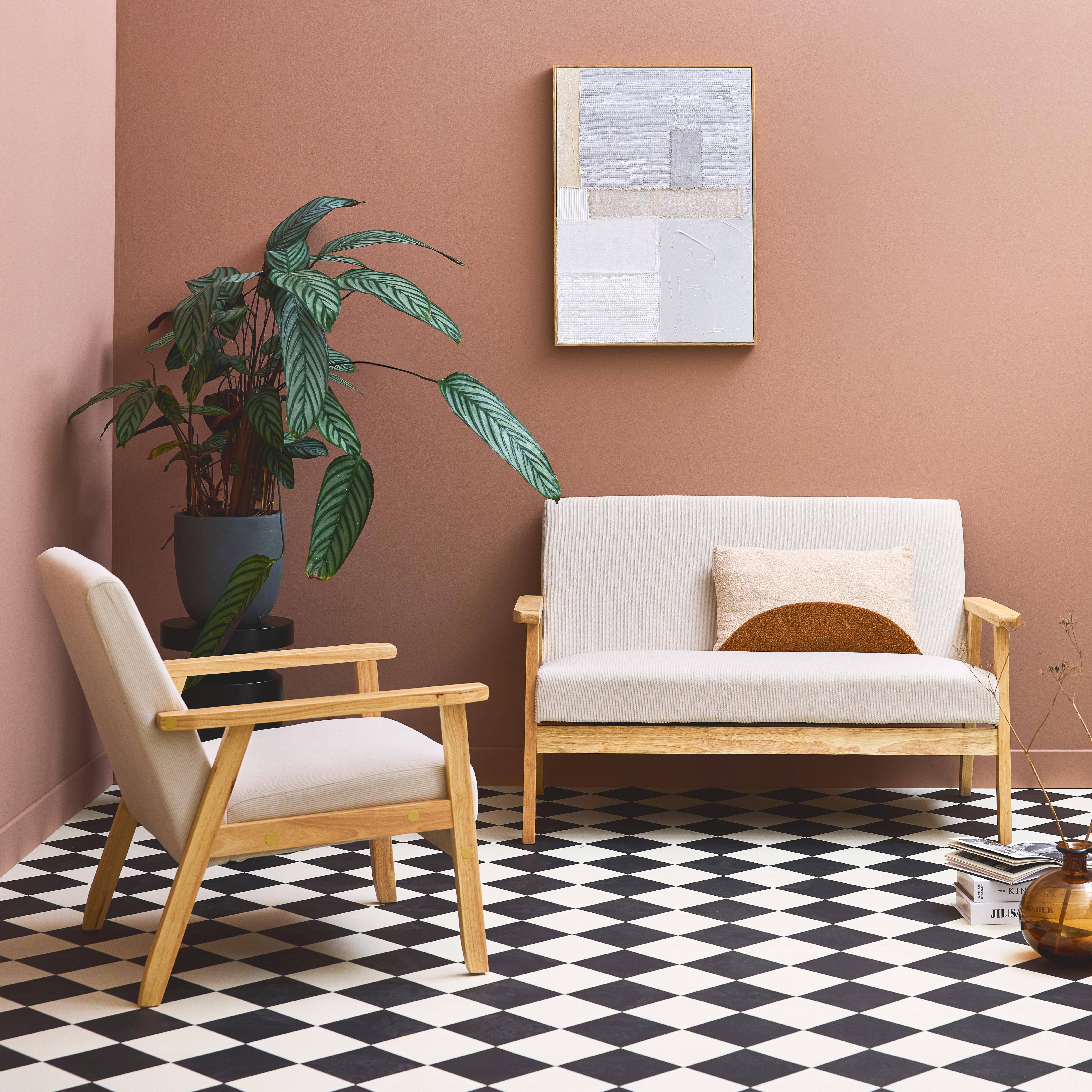 Sofá de 2 plazas y sillón de pana con patas de madera, Isak pana, Crema, 130x79x69 cm Photo1