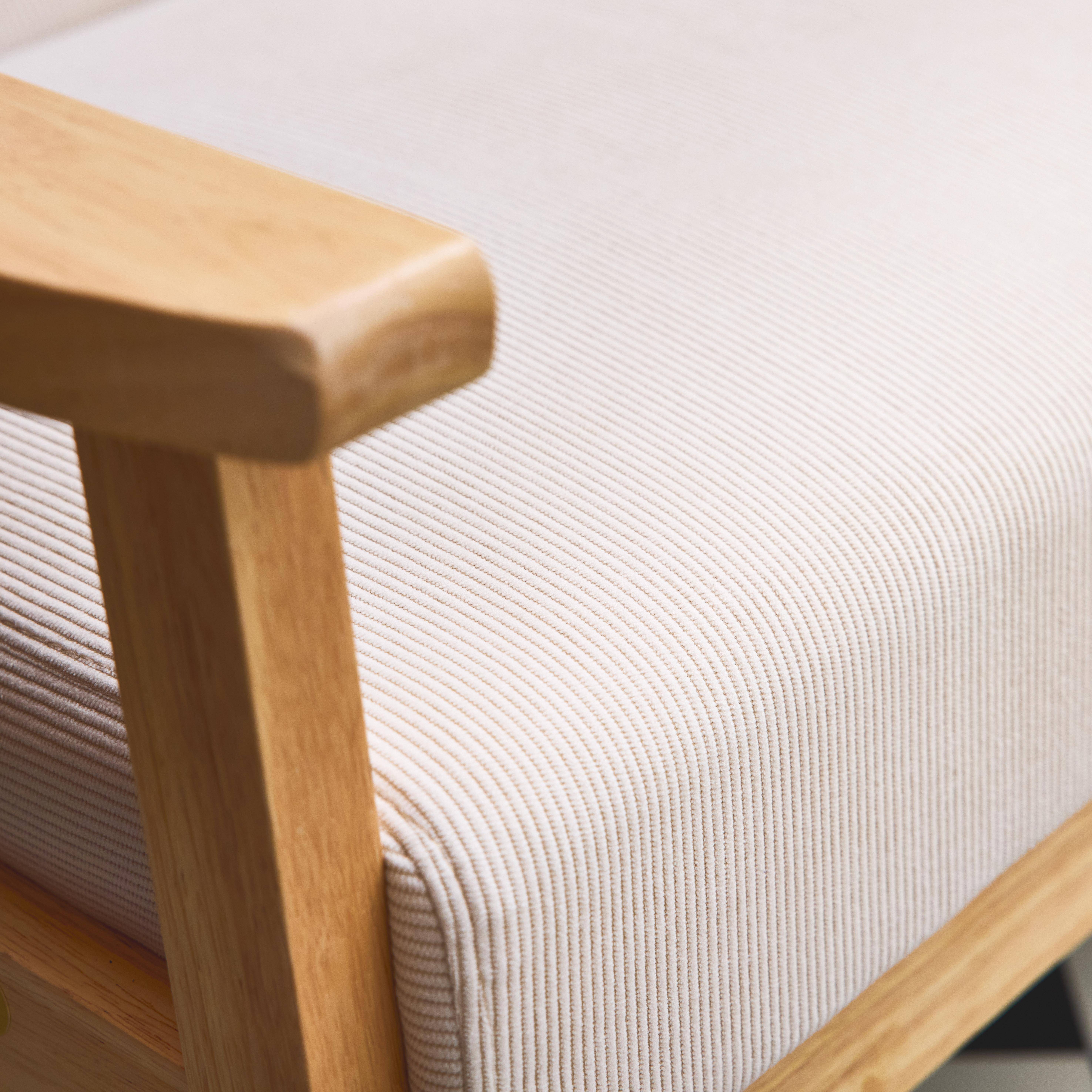 Sofá de 2 plazas y sillón de pana con patas de madera, Isak pana, Crema, 130x79x69 cm,sweeek,Photo3