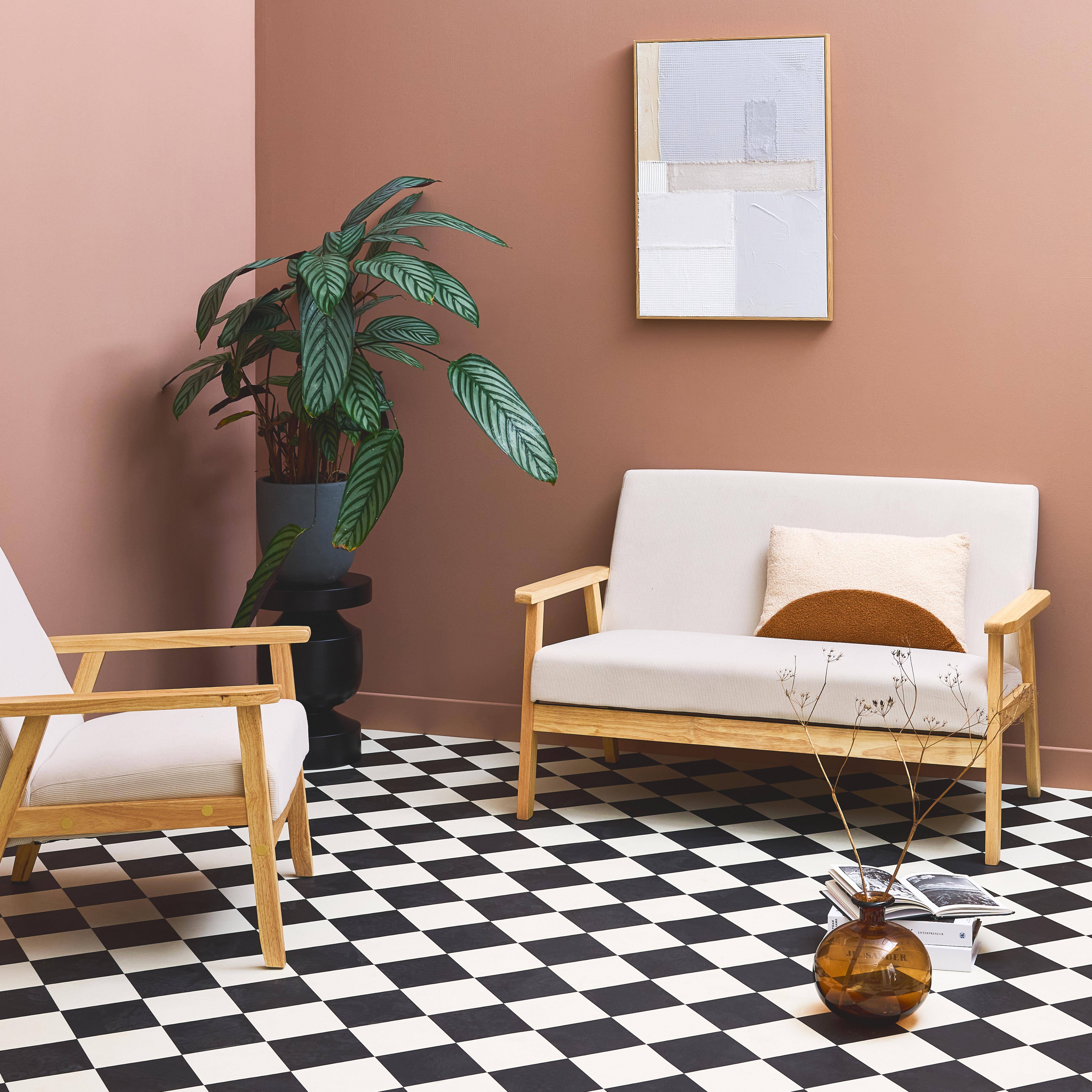 Sofá de 2 plazas y sillón de pana con patas de madera, Isak pana, Crema, 130x79x69 cm Photo2