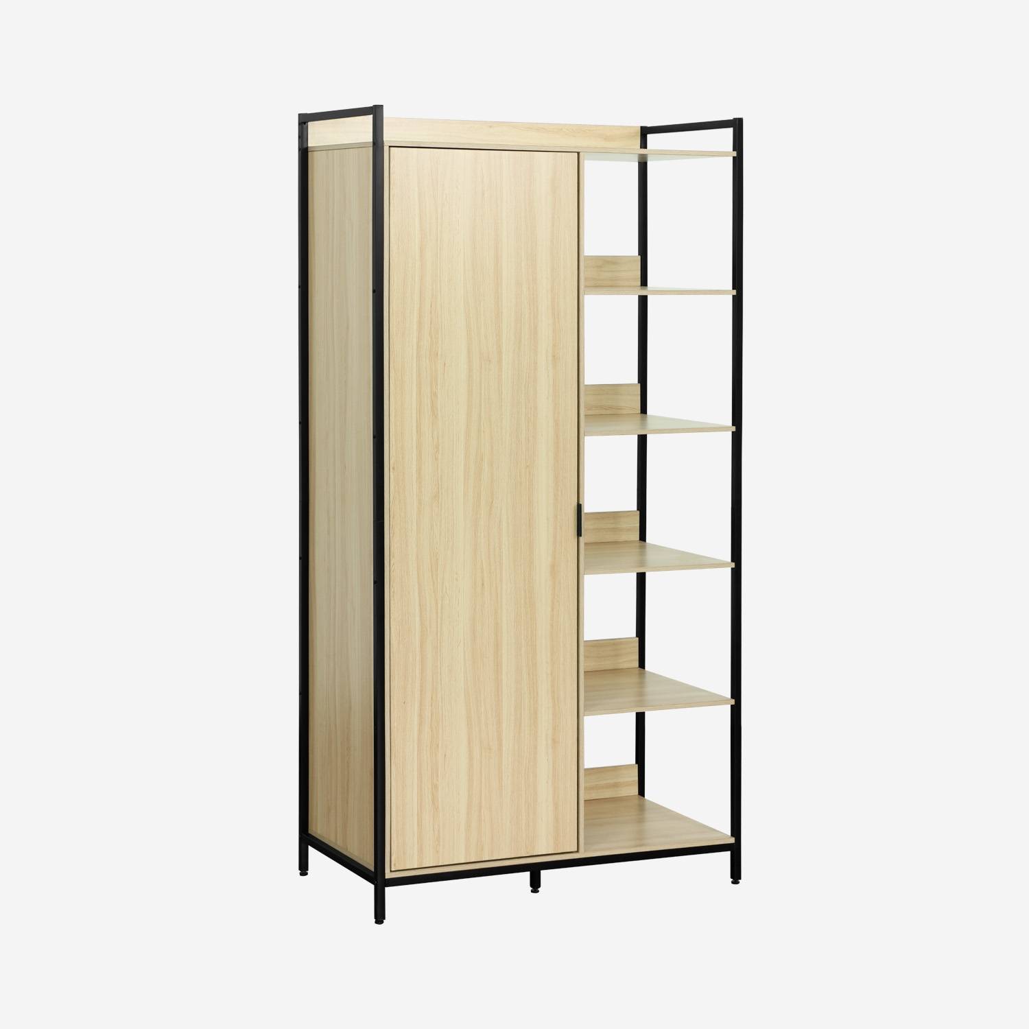 Module dressing noir 1 penderie, 6 étagères et 1 porte