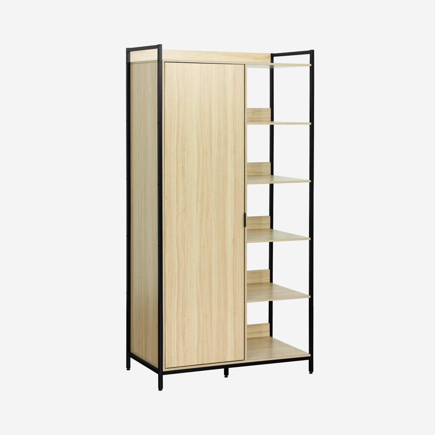 Zwarte kledingkast met 1 hangdeel, 6 legplanken en 1 deur, B 100 x D 48 x H 190 cm,sweeek,Photo2