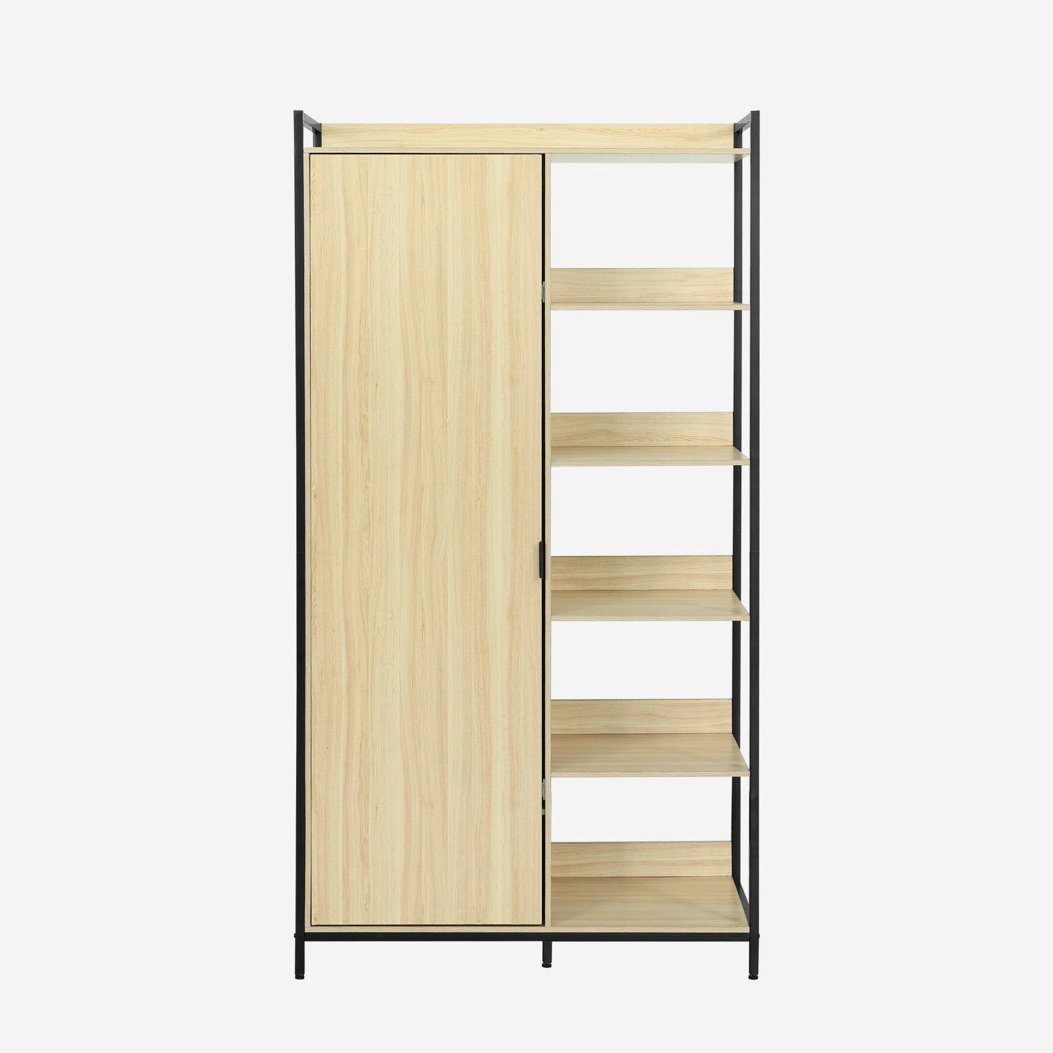 Zwarte kledingkast met 1 hangdeel, 6 legplanken en 1 deur, B 100 x D 48 x H 190 cm Photo2
