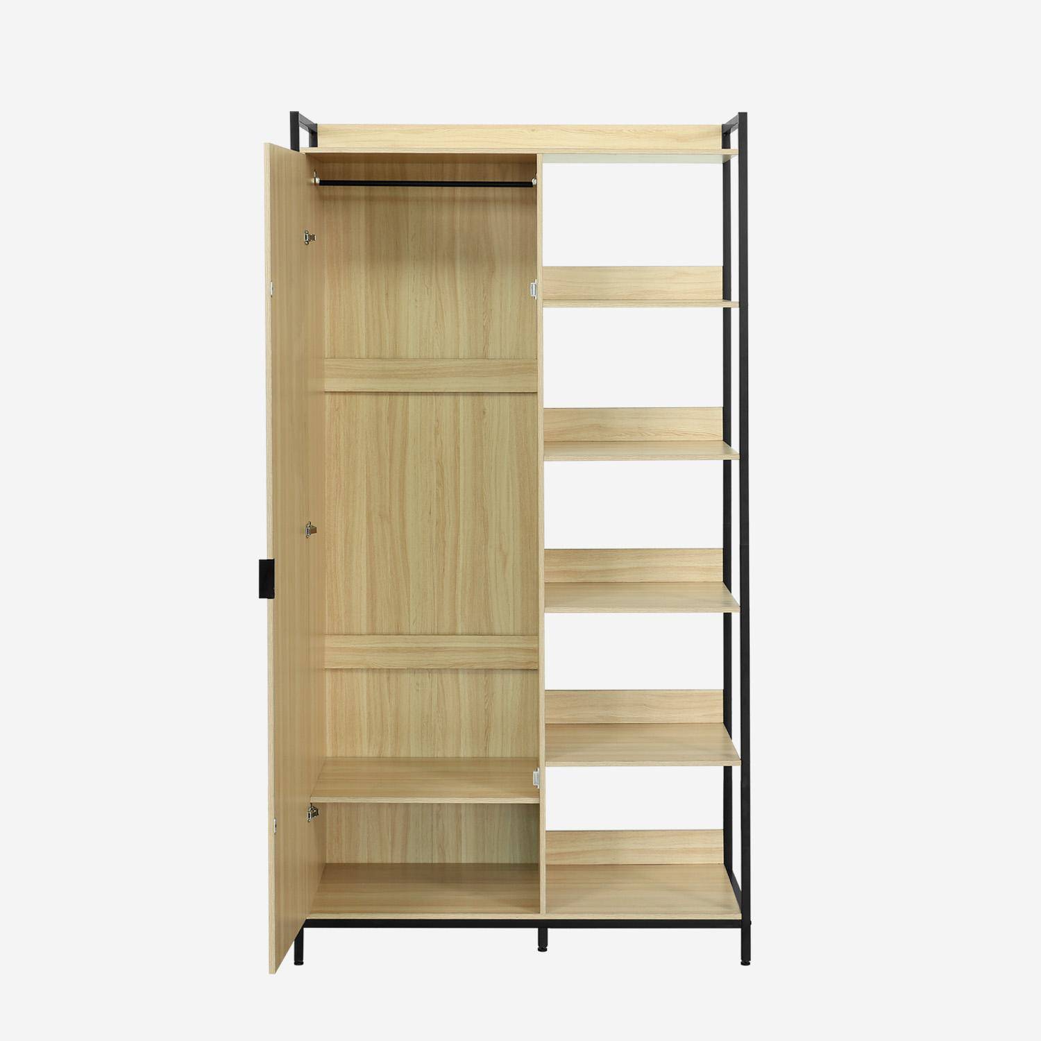 Zwarte kledingkast met 1 hangdeel, 6 legplanken en 1 deur, B 100 x D 48 x H 190 cm Photo3