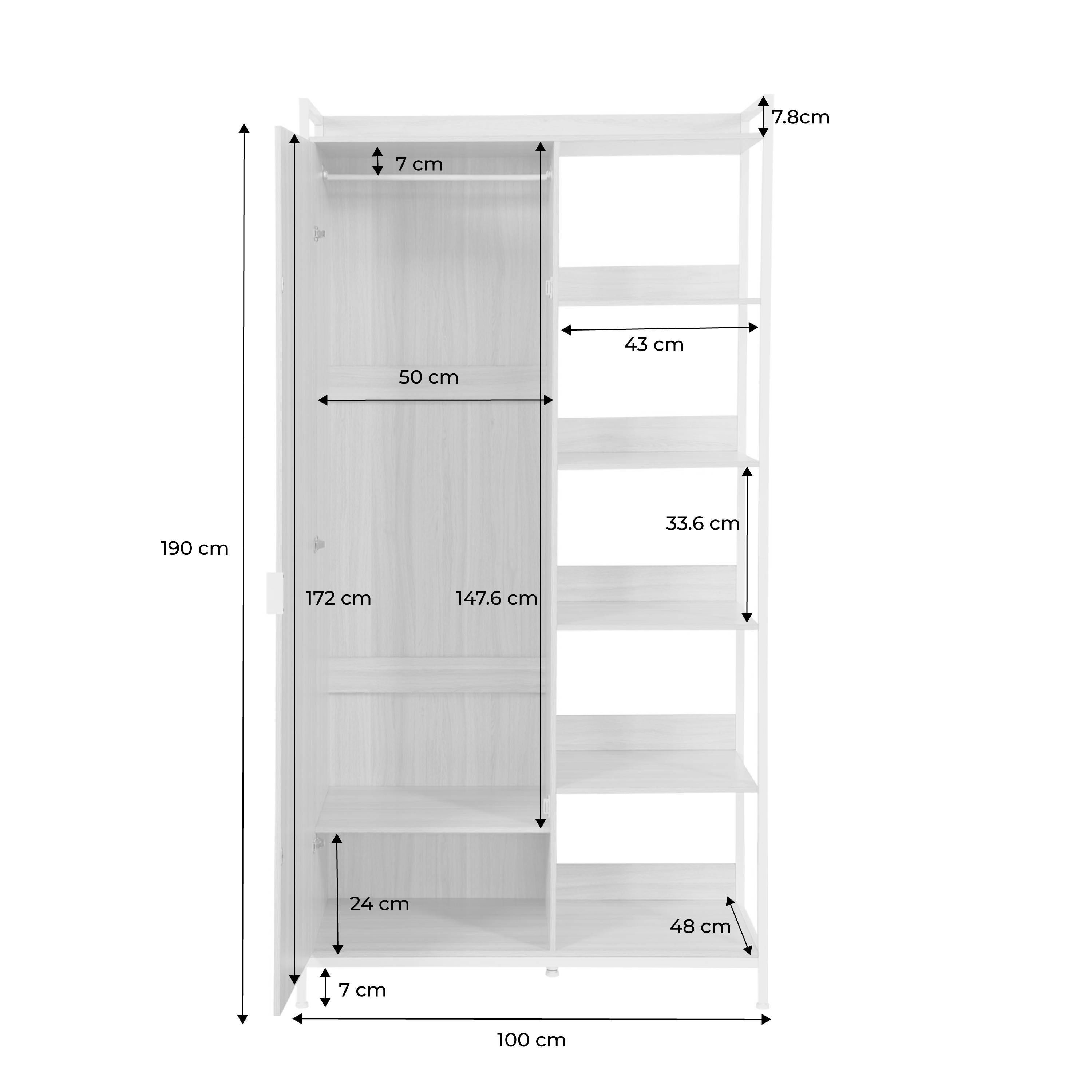 Armario 6 puertas y 3 cajones con espejo L180 cm blanco - ELORIO