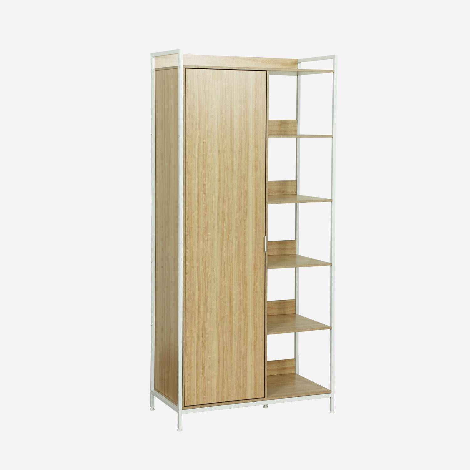 Weißes Ankleidemodul mit 1 Kleiderstange, 6 Regalen und 1 Tür, B 100 x T 48 x H 190 cm - Clever,sweeek,Photo1