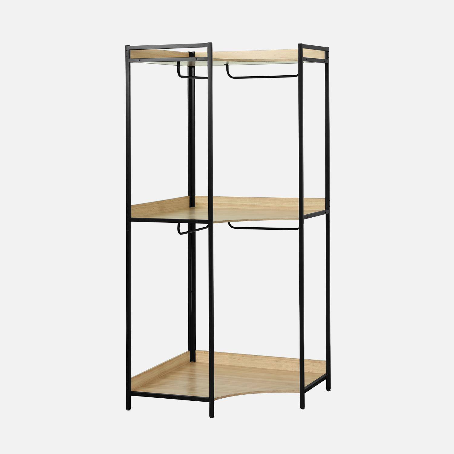 Czarna narożna szafa na ubrania z 4 wieszakami i 2 półkami, szer. 80 x gł. 80 x wys. 190 cm,sweeek,Photo2