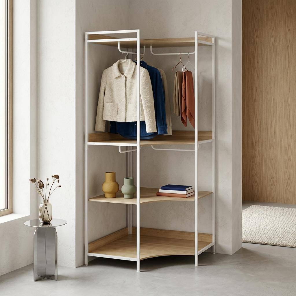 Modulo guardaroba angolare con 4 armadi e 2 ripiani Bianco - 80x80x190 cm Photo1