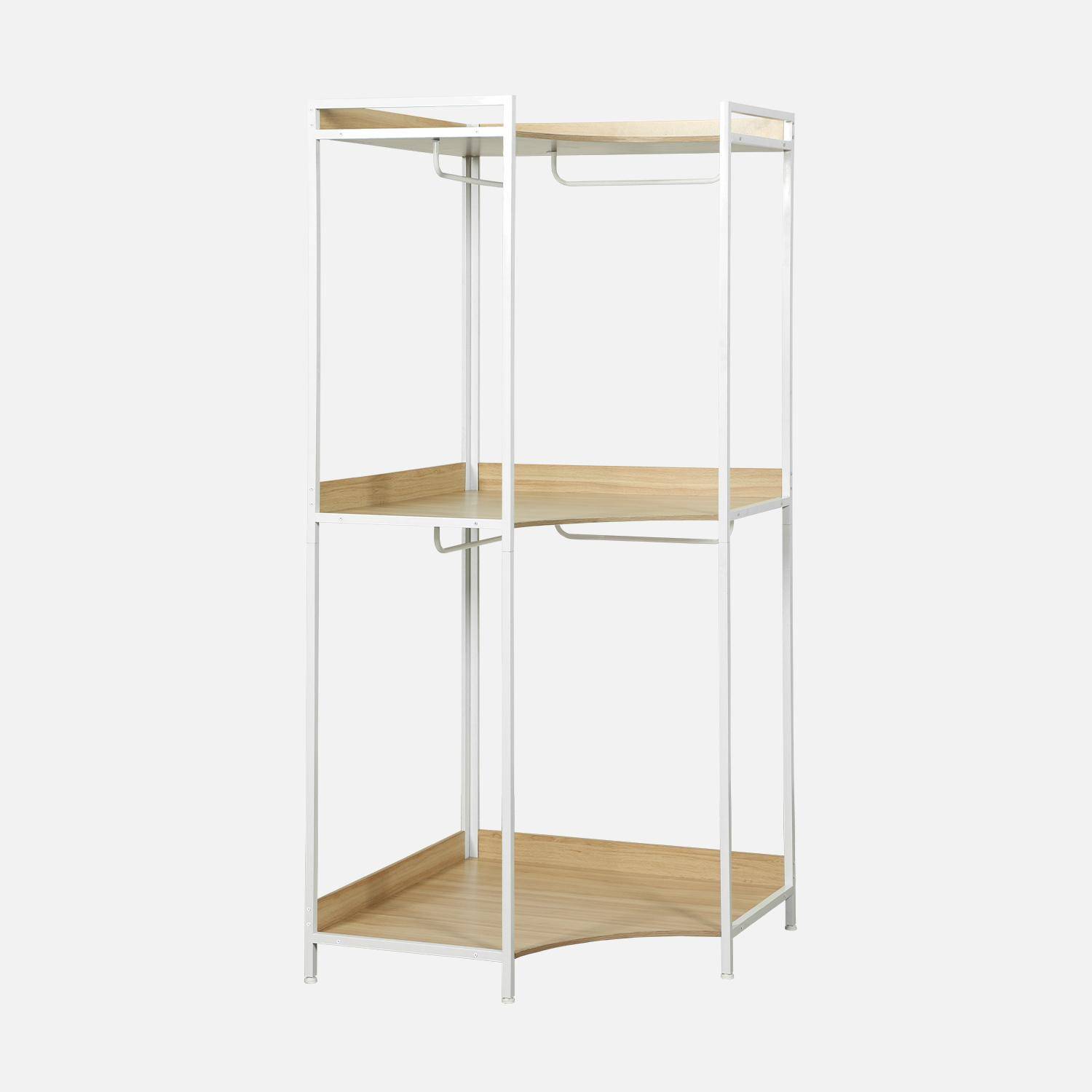 Biała narożna szafa na ubrania z 4 wieszakami i 2 półkami, szer. 80 x gł. 80 x wys. 190 cm,sweeek,Photo2