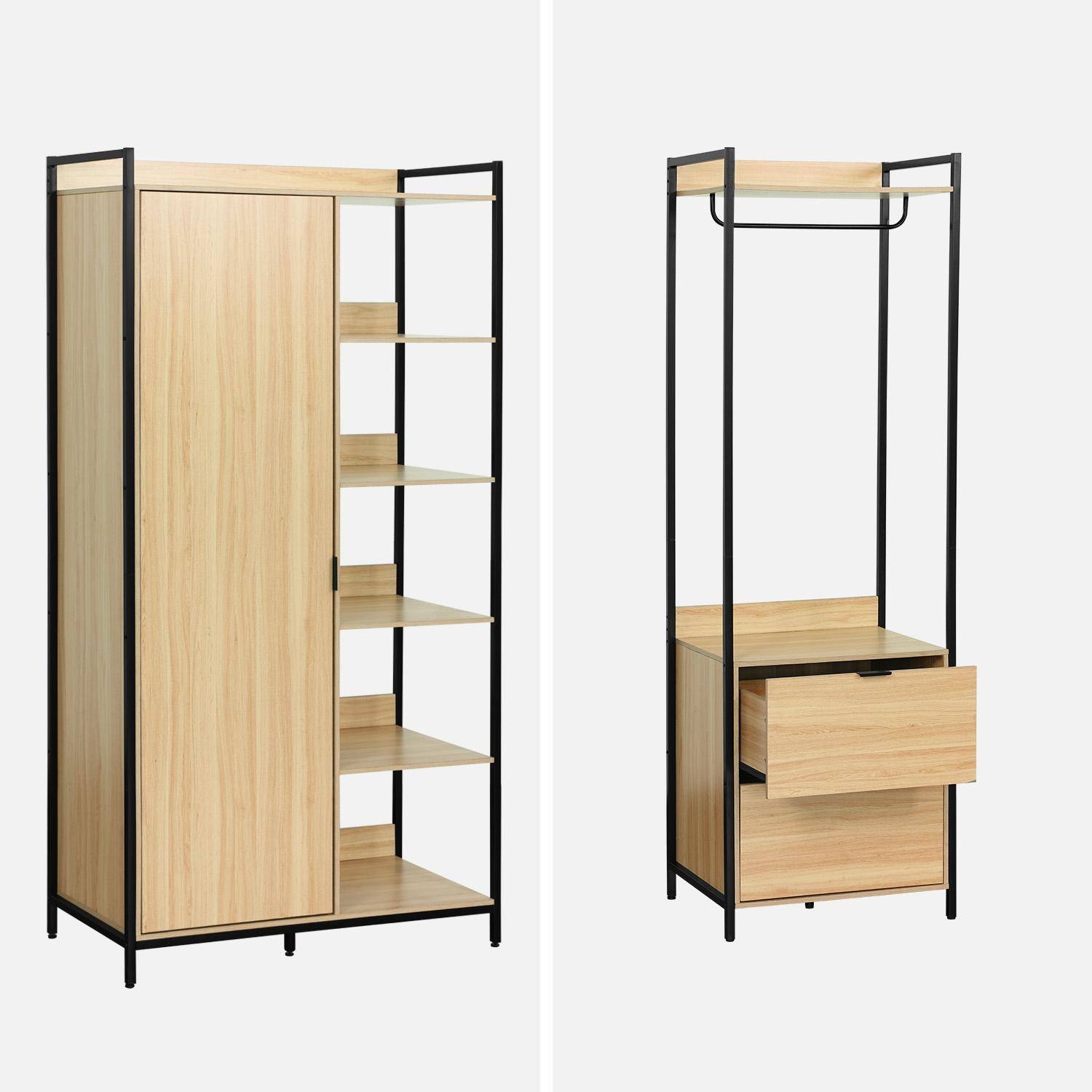 Sweeek Modulo Guardaroba Con Appendiabiti E Portapantaloni - Armadio Modulare 60x45x180 Cm, Marrone Naturale, 4 Barre, Design Moderno - 2