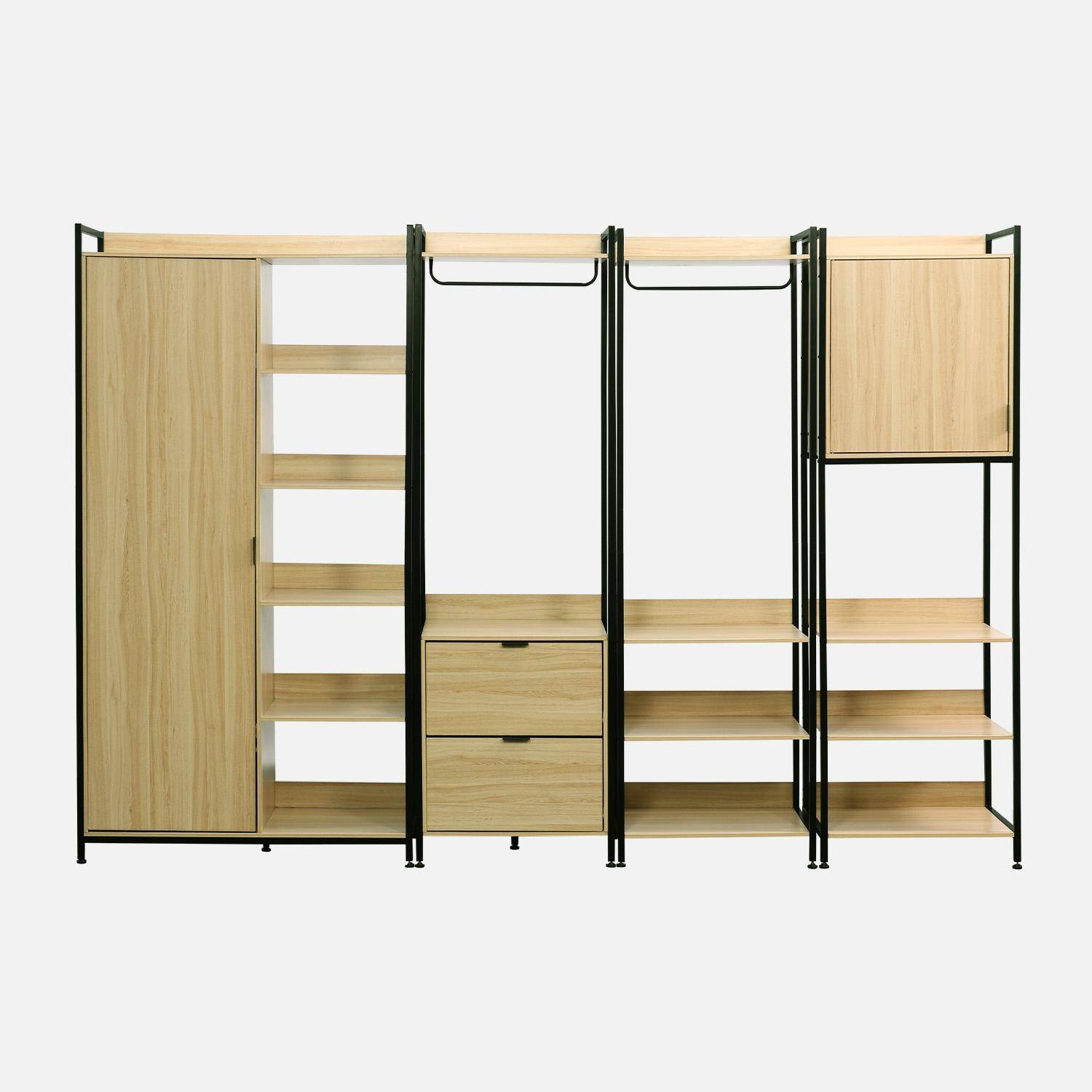 Kit de roupeiro modular com 4 elementos, Clever, Preto, 280x48x190 cm,sweeek,Photo3